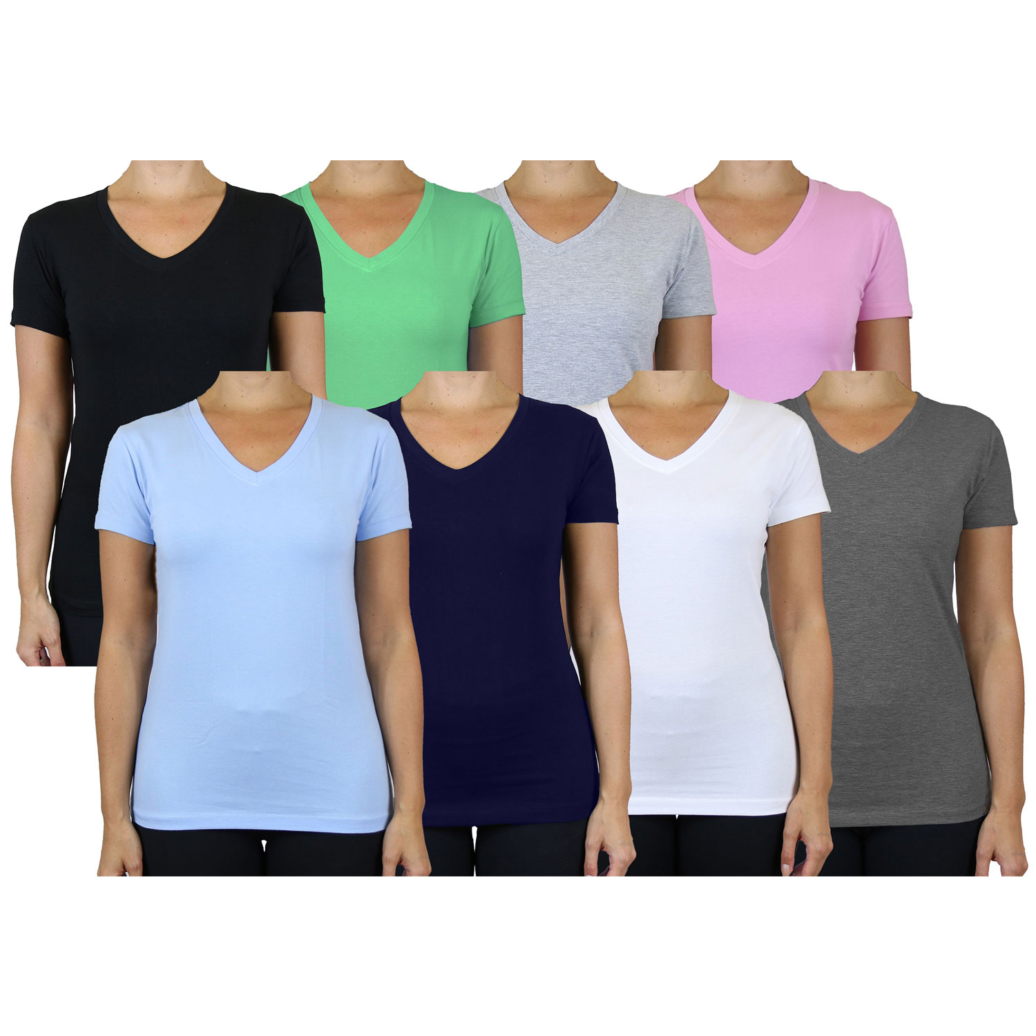 5 Pack Women's Short Sleeve V-Neck Tee