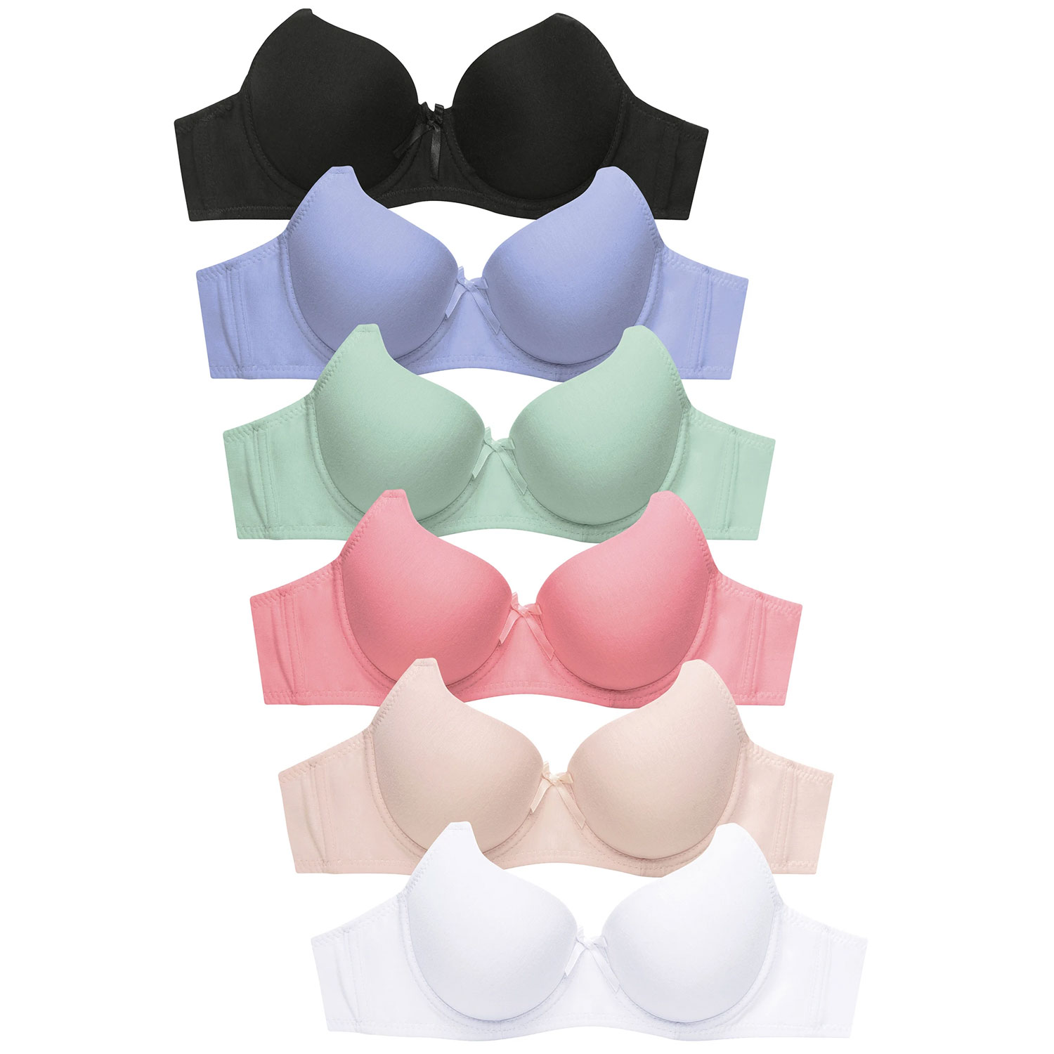 6 Pack Ladies Cotton 3 Hook Plain Cup Bra