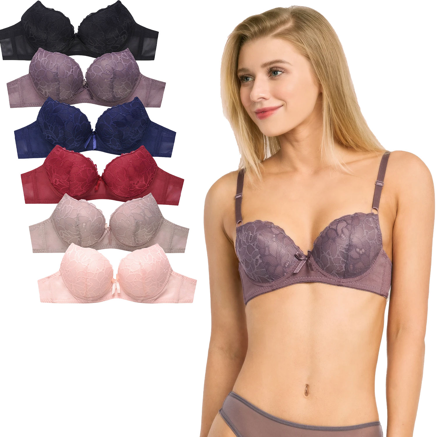 Ladies Full Cup Cotton And Jacquard No Wire Plain Bra Pack Of 6