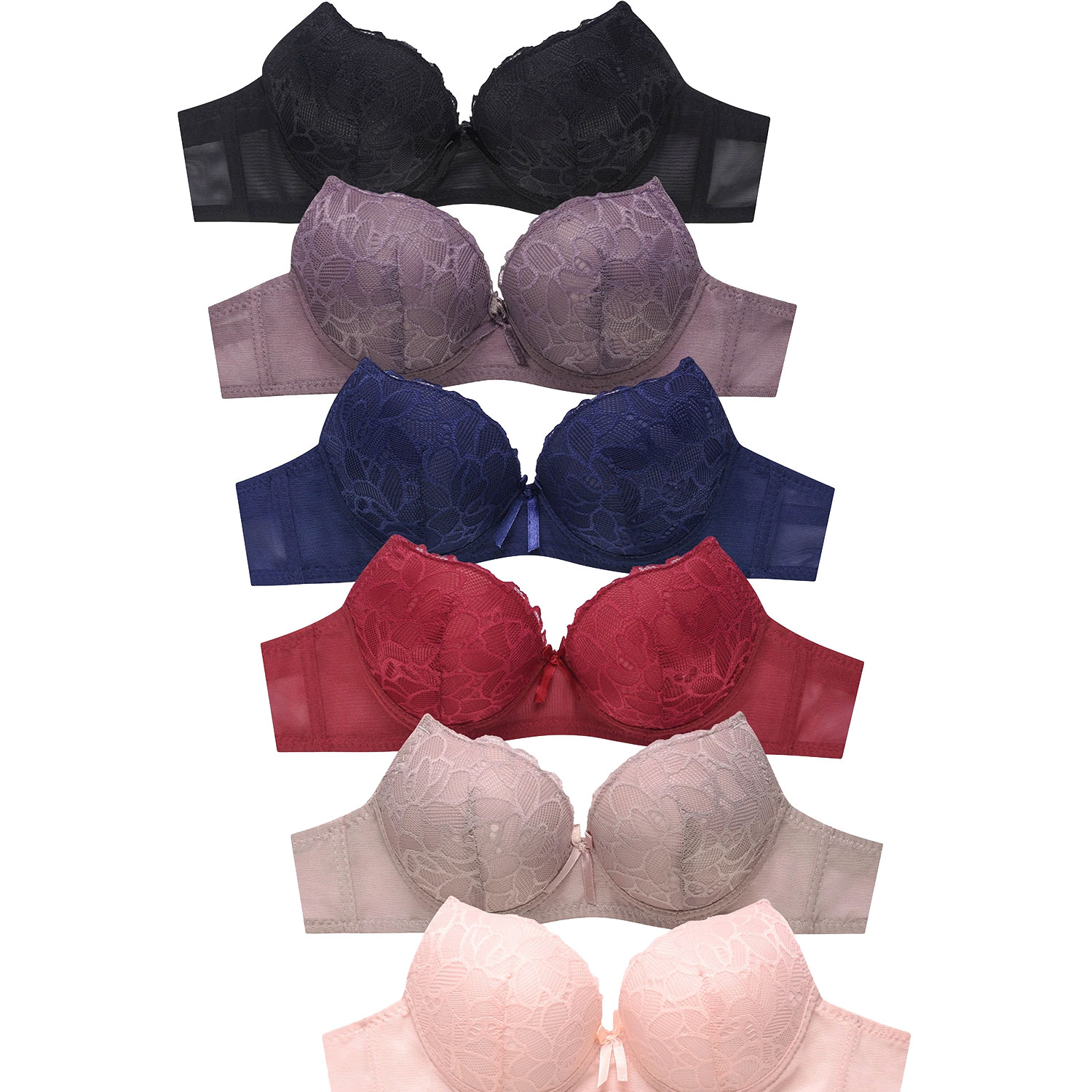 Ladies Full Cup Cotton And Jacquard No Wire Plain Bra Pack Of 6