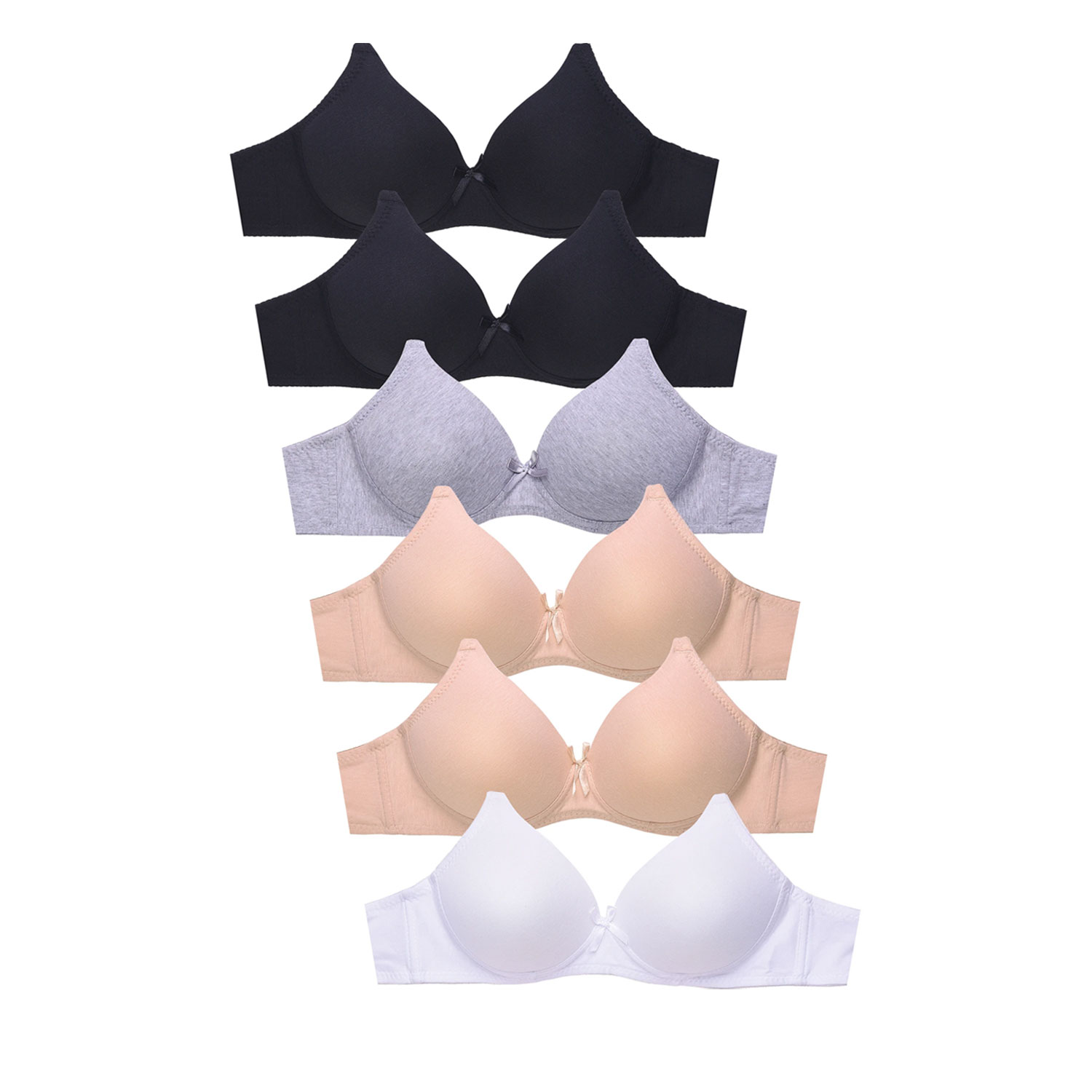 Ladies No-wire Cotton Plain Bra Pack of 6