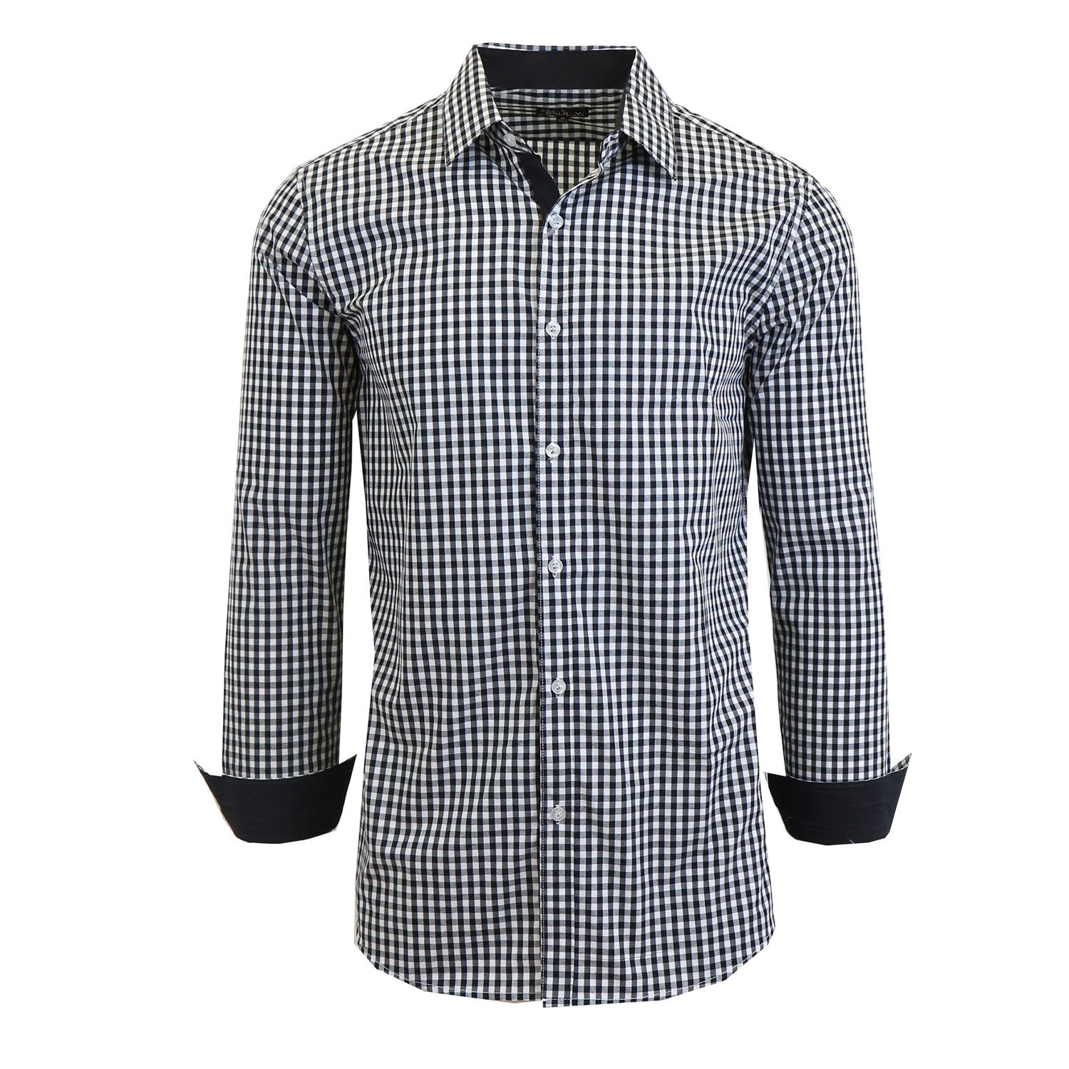 Men's Long Sleeve Slim Fitting Gingham Pattern Dress Shirts