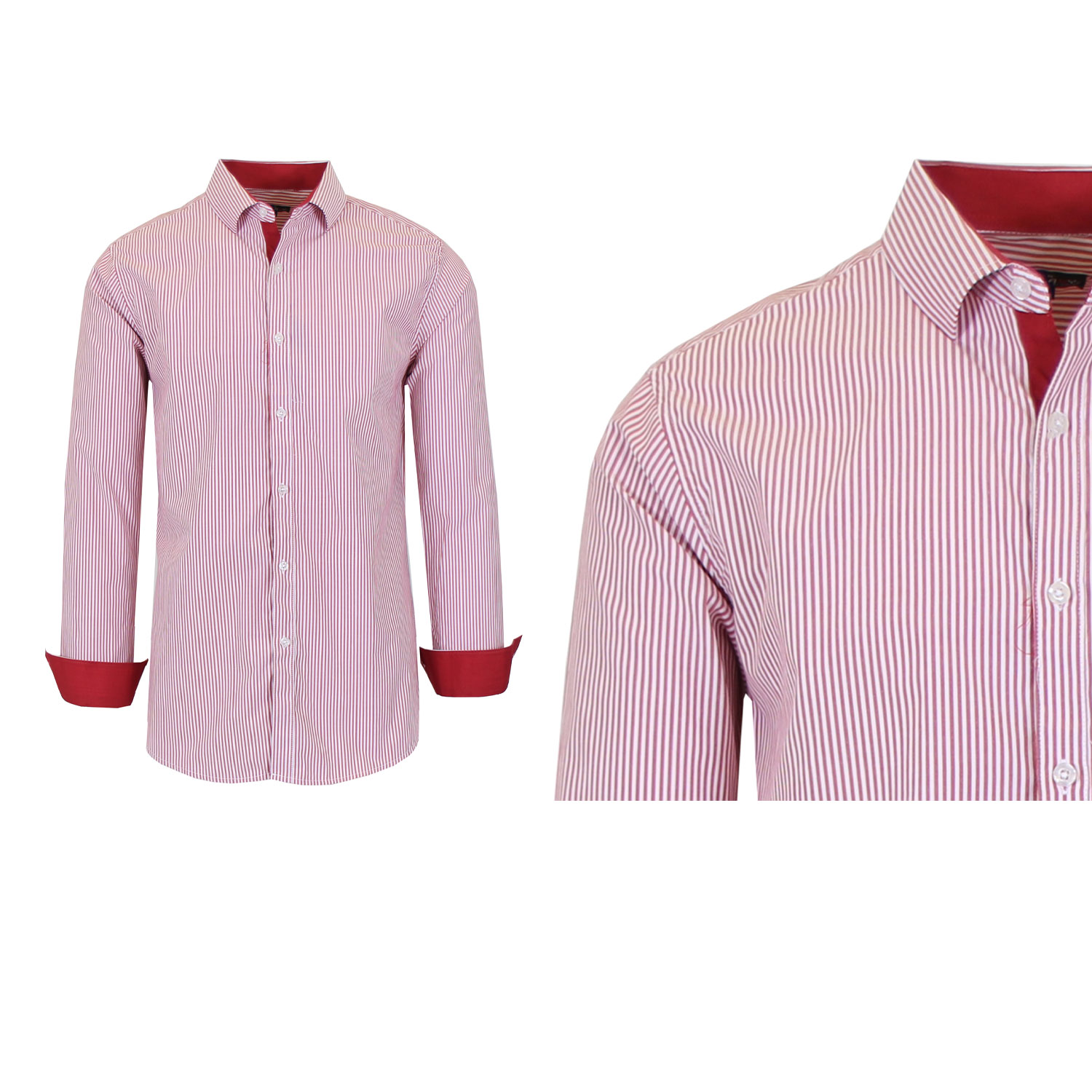 Men's Long Sleeve Slim Fitting Pinstripe Pattern Dress Shirts