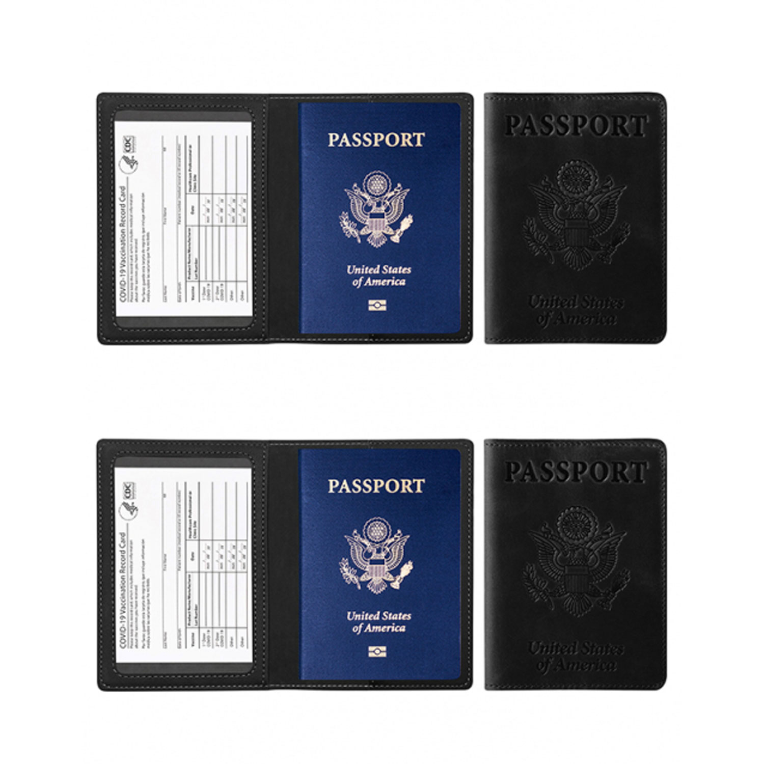 Passport Holder With CDC Vaccination Card Protector 2 Pack