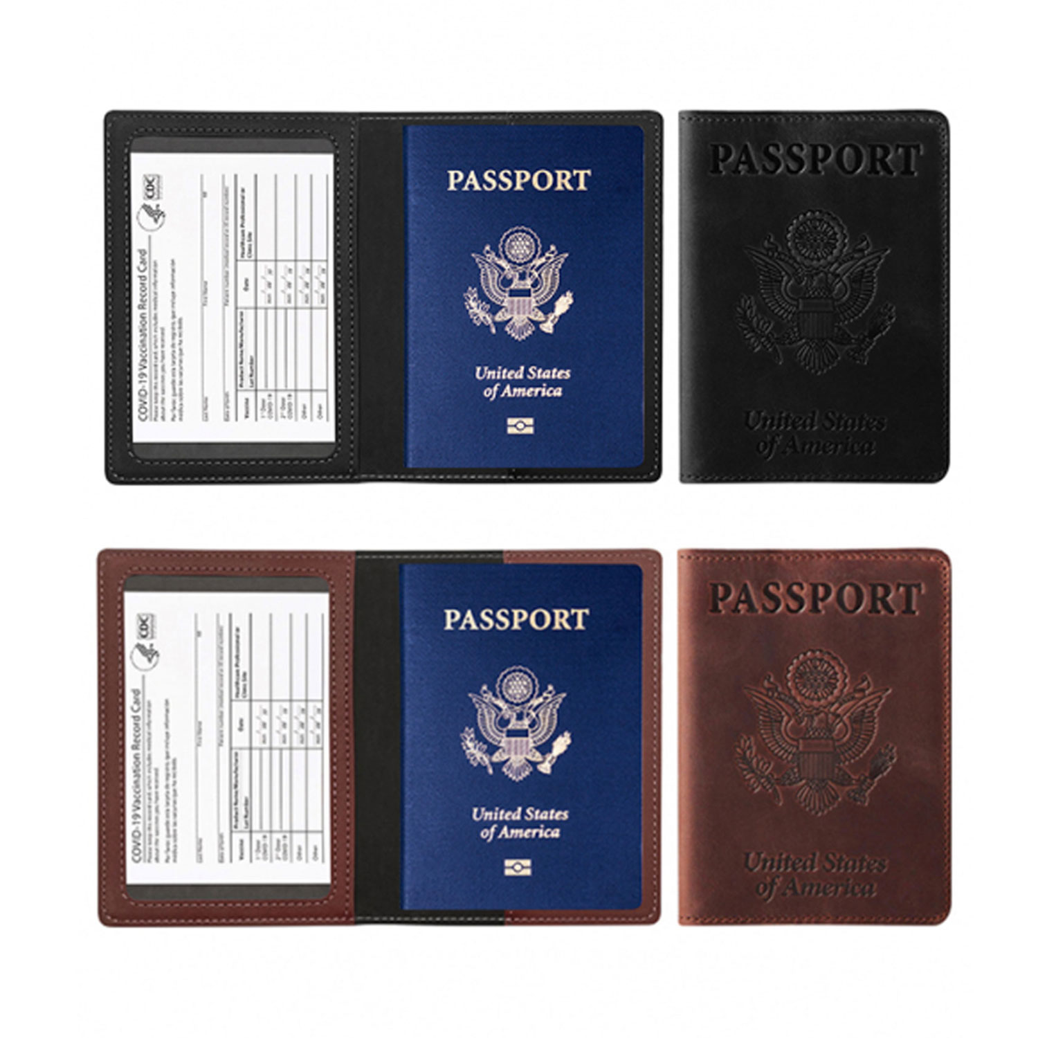 Passport Holder With CDC Vaccination Card Protector 2 Pack