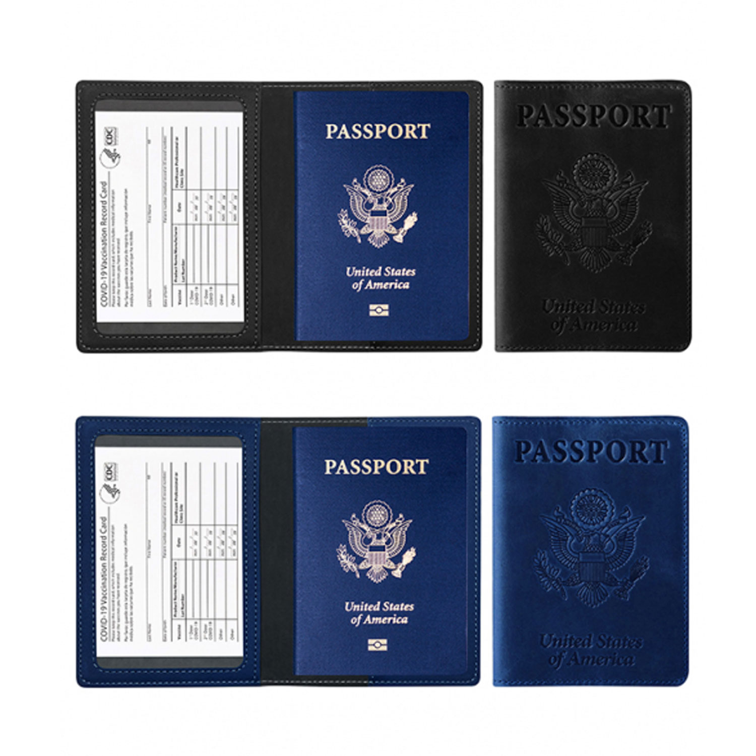 Passport Holder With CDC Vaccination Card Protector 2 Pack