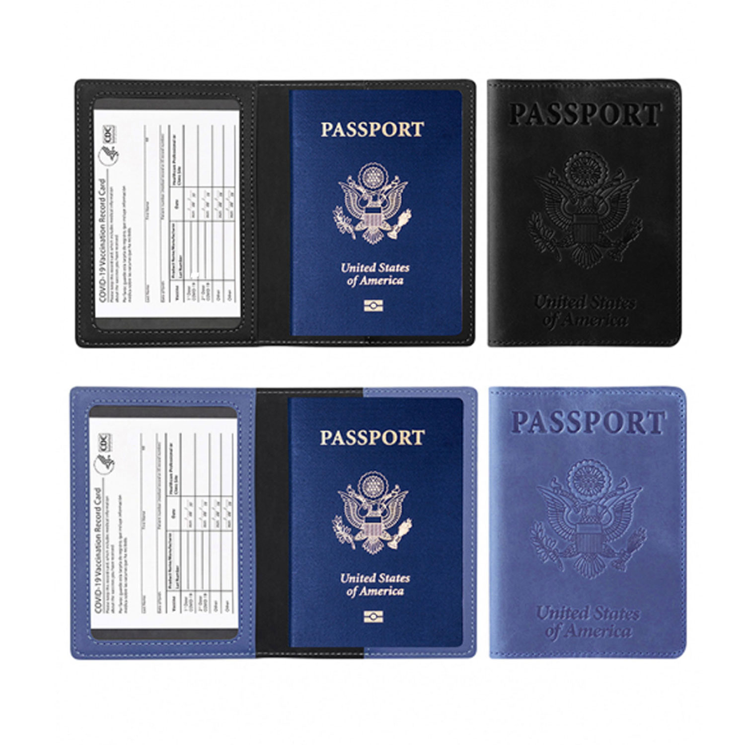 Passport Holder With CDC Vaccination Card Protector 2 Pack