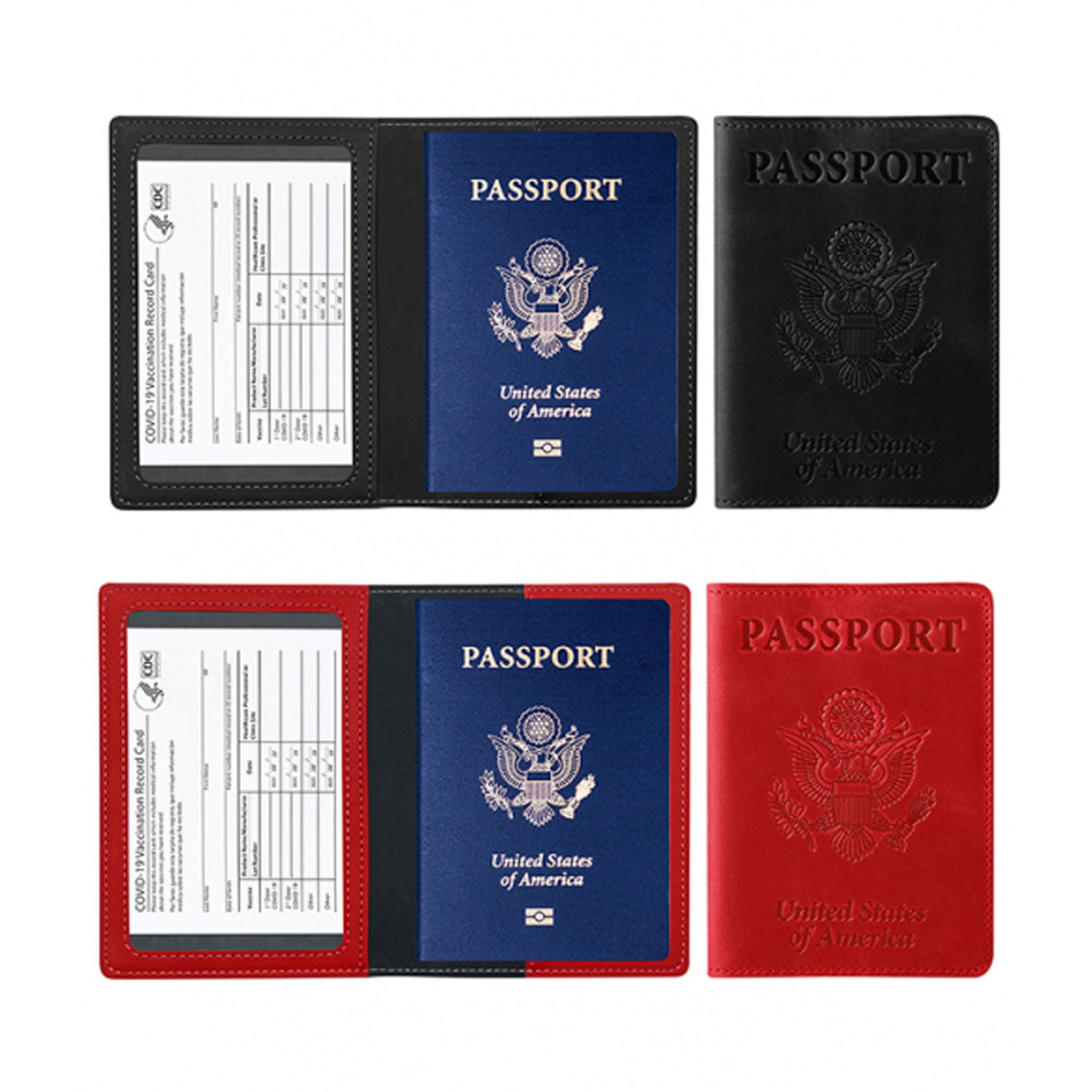 Passport Holder With CDC Vaccination Card Protector 2 Pack