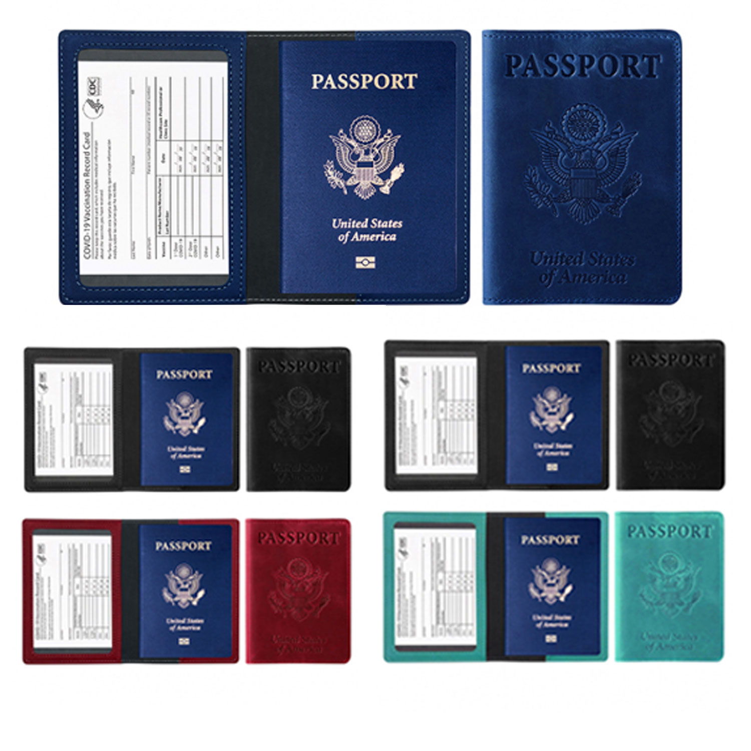 Passport Holder With CDC Vaccination Card Protector 2 Pack