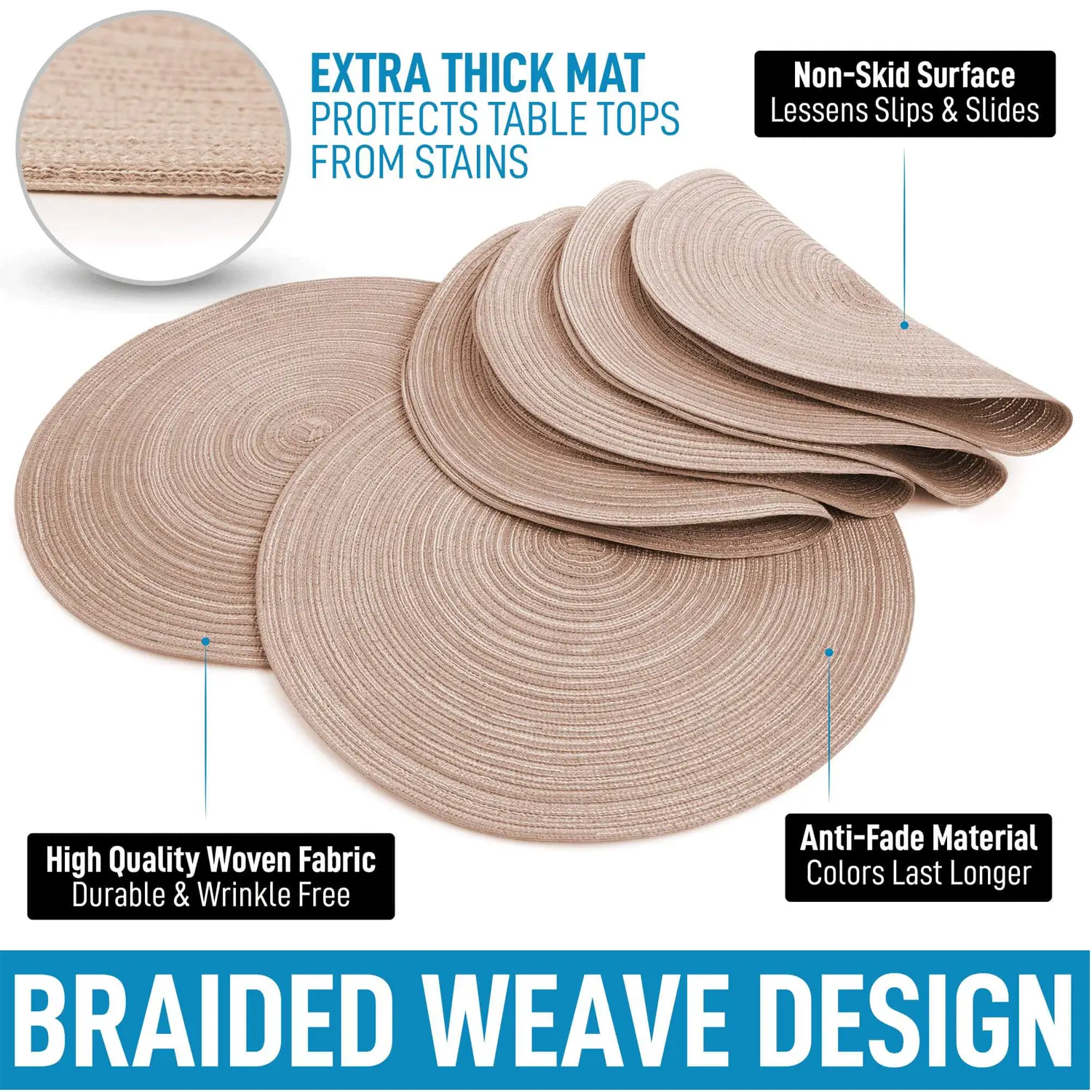 Round Placemats Braided - Set of 6