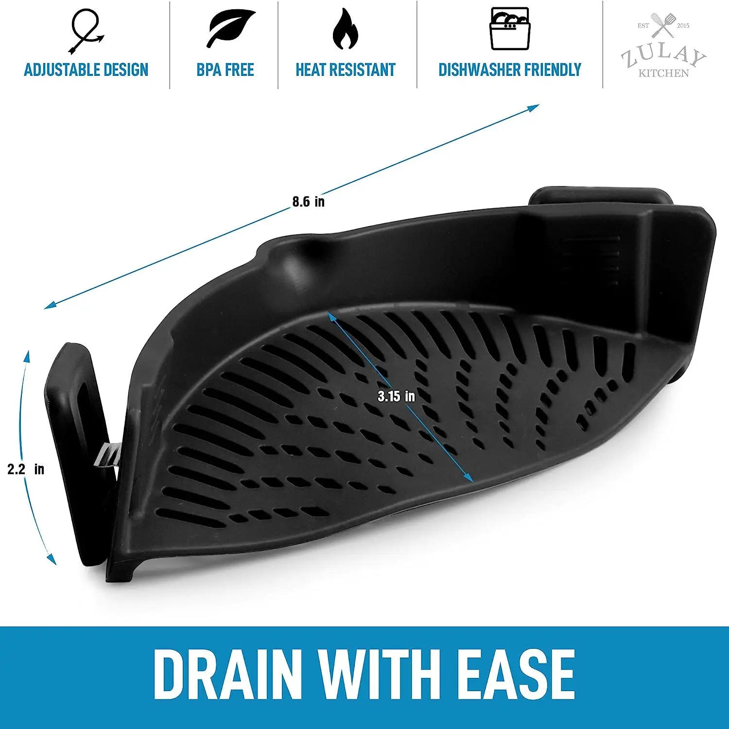 Adjustable Silicone Pot Strainer With Clips