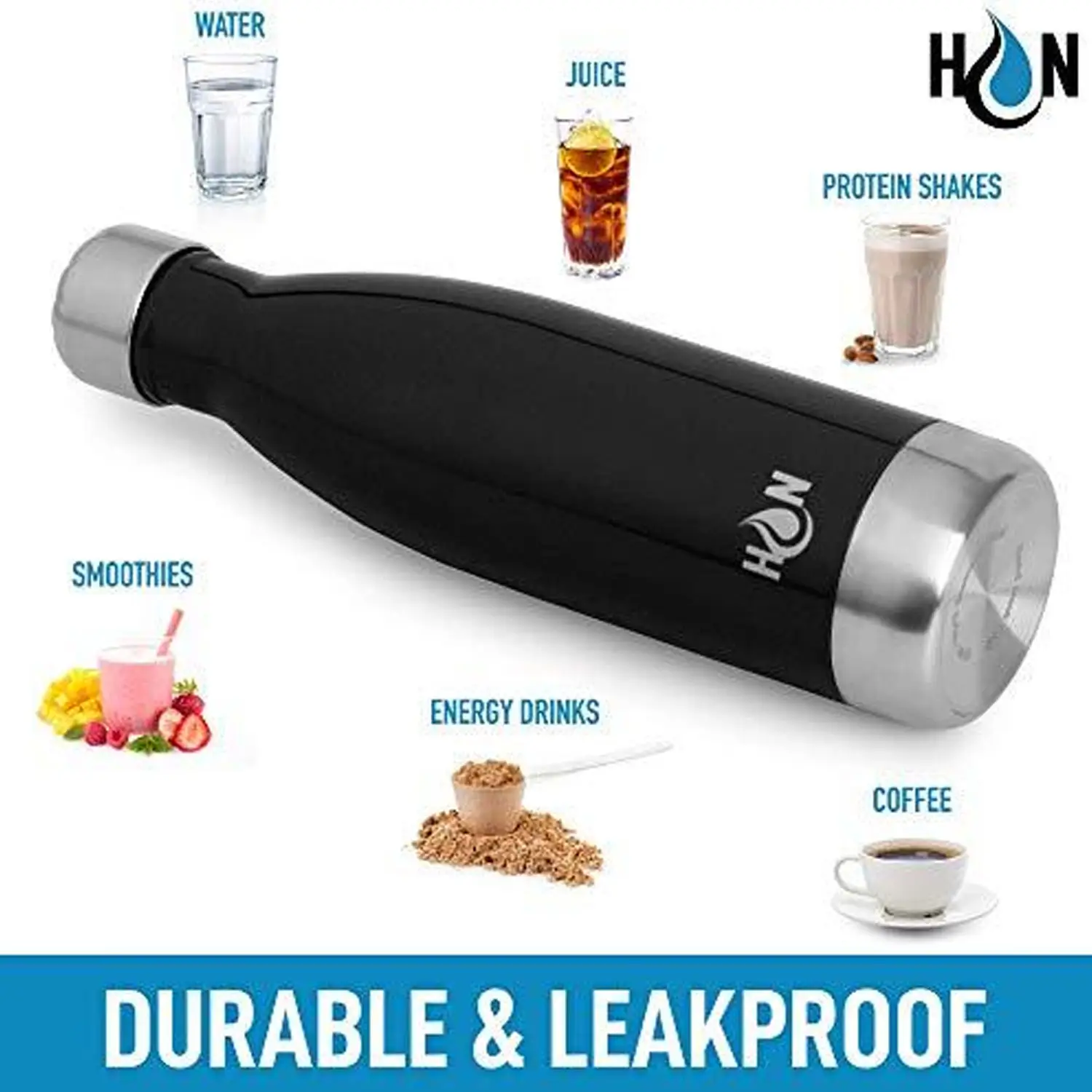 Hydration Nation Stainless Steel - Double Wall Insulated Metal Water Bottle For Hot And Cold Drinks