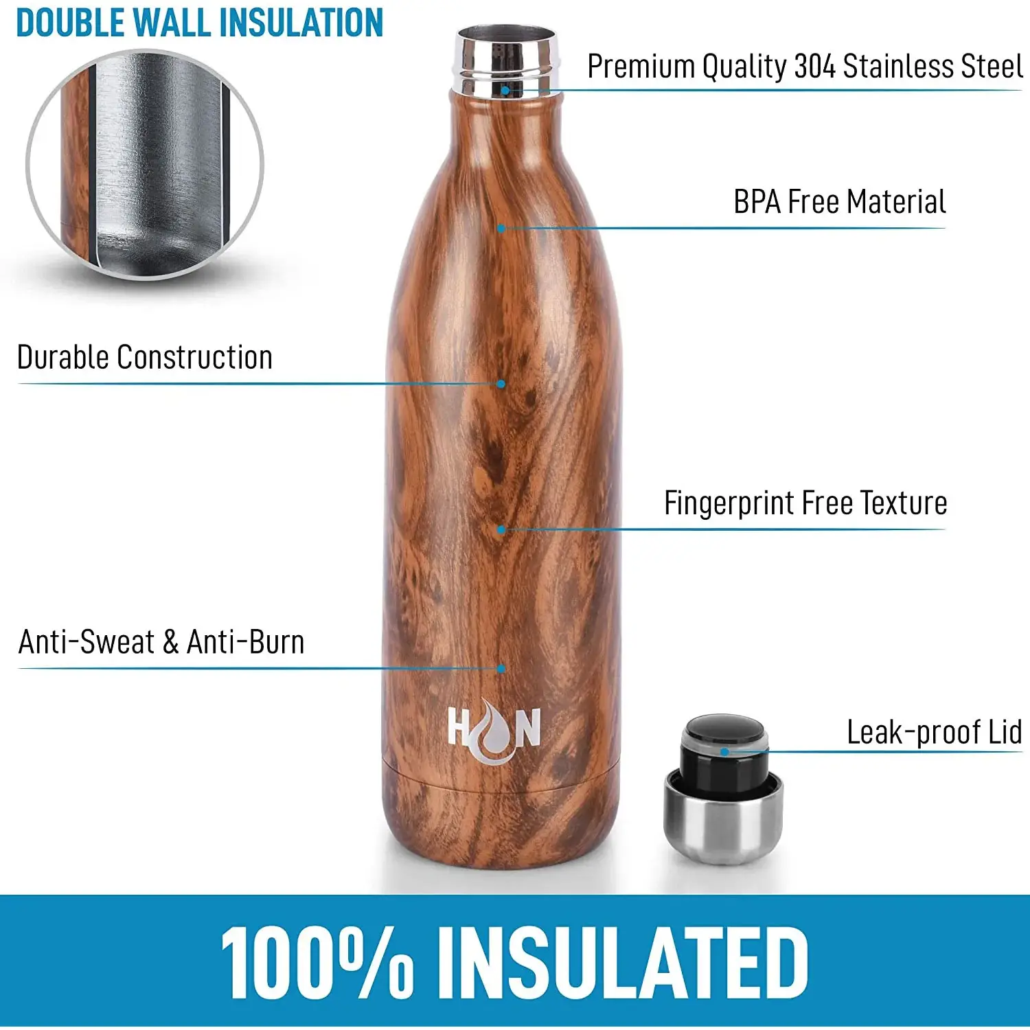 Hydration Nation Stainless Steel - Double Wall Insulated Metal Water Bottle For Hot And Cold Drinks