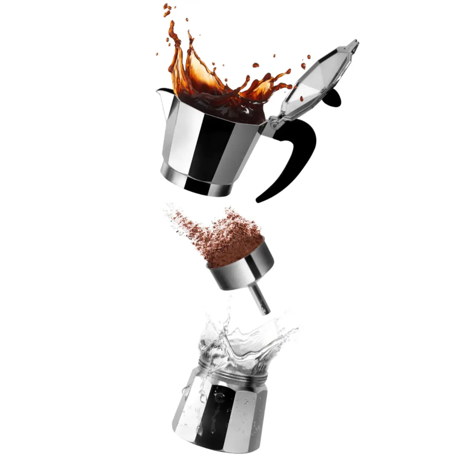 Italian Style Moka Pot 3 And 5 Espresso Cups - Silver