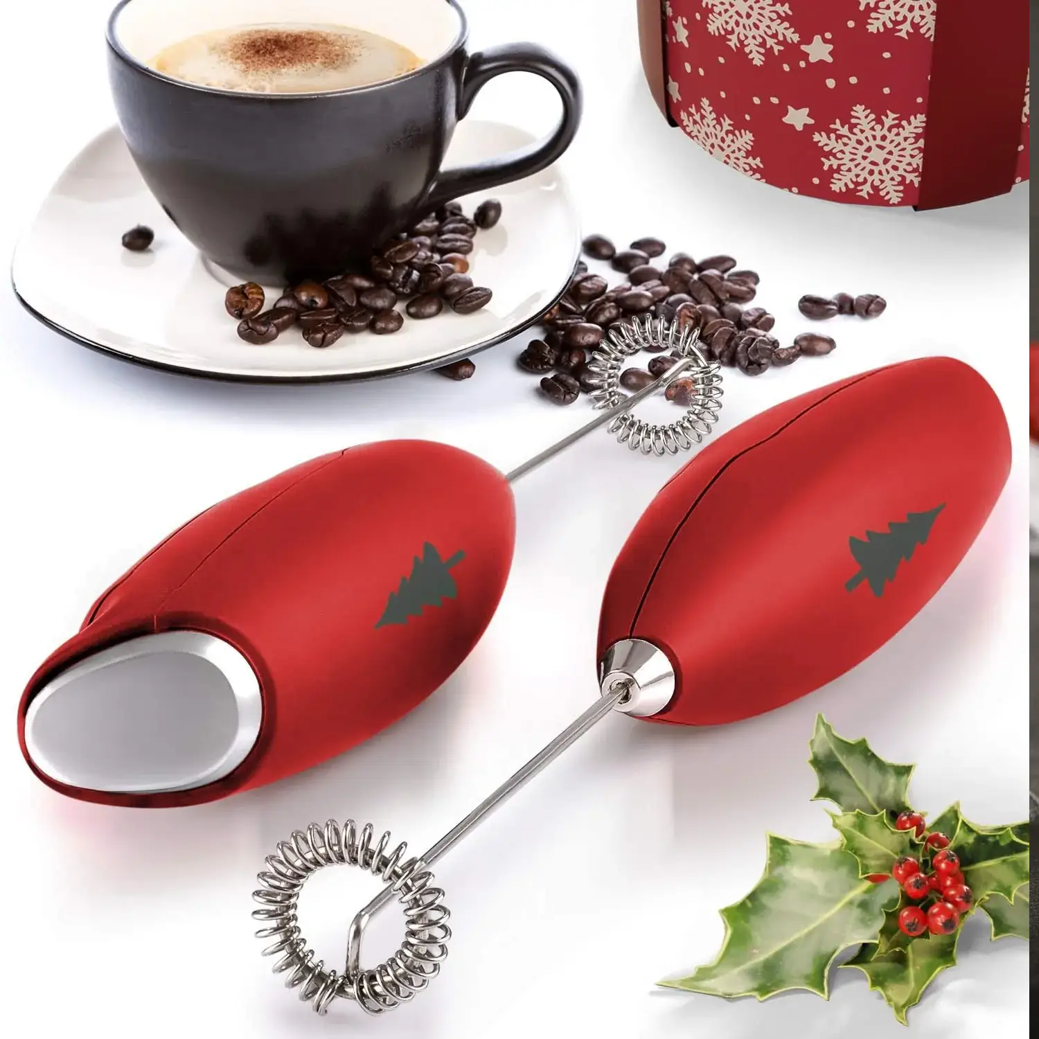 Milk Frother With Stand (Christmas Edition)