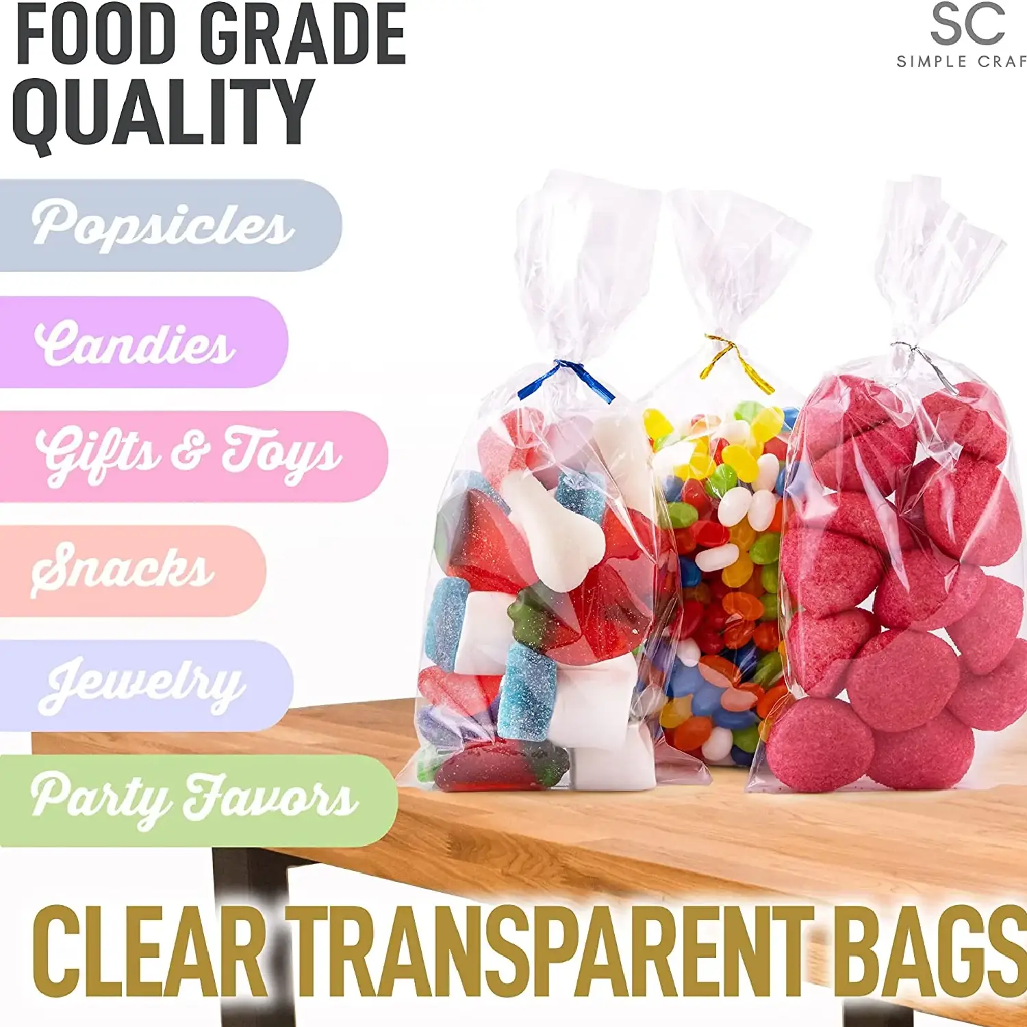 Simple Craft Candy Treat Cellophane Bags - 200 Pack