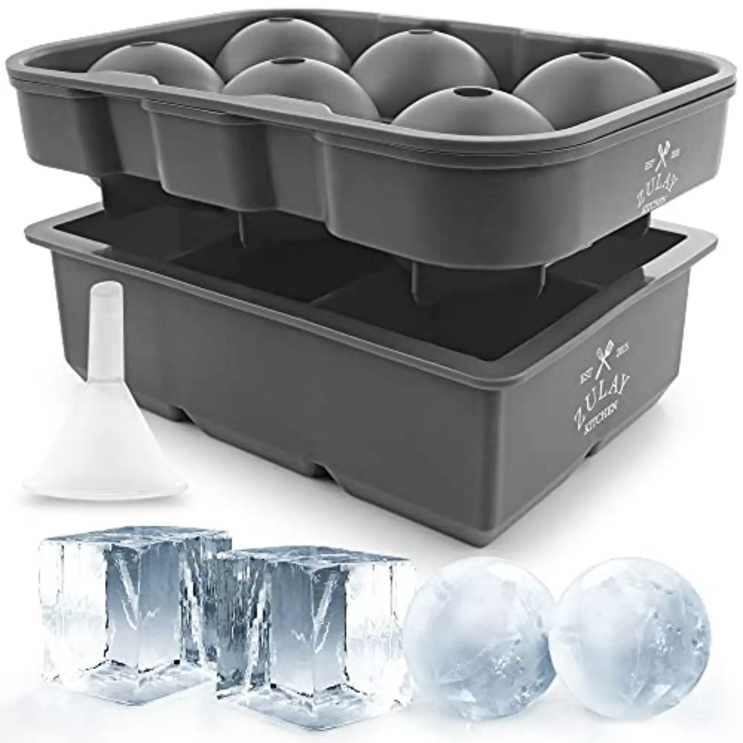 Silicone Square Ice Cube Mold and Ice Ball Mold (Set of 2)