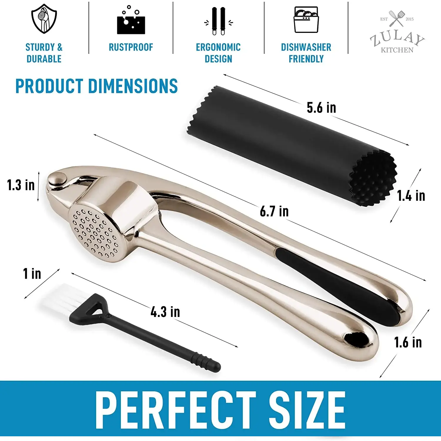 Garlic Press And Peeler Set With Silicone Peeler & Brush