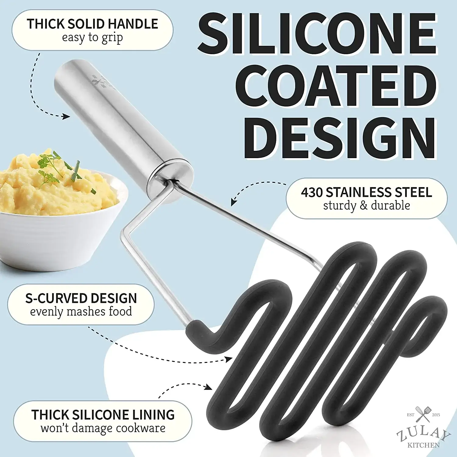 Silicone-coated Potato Masher