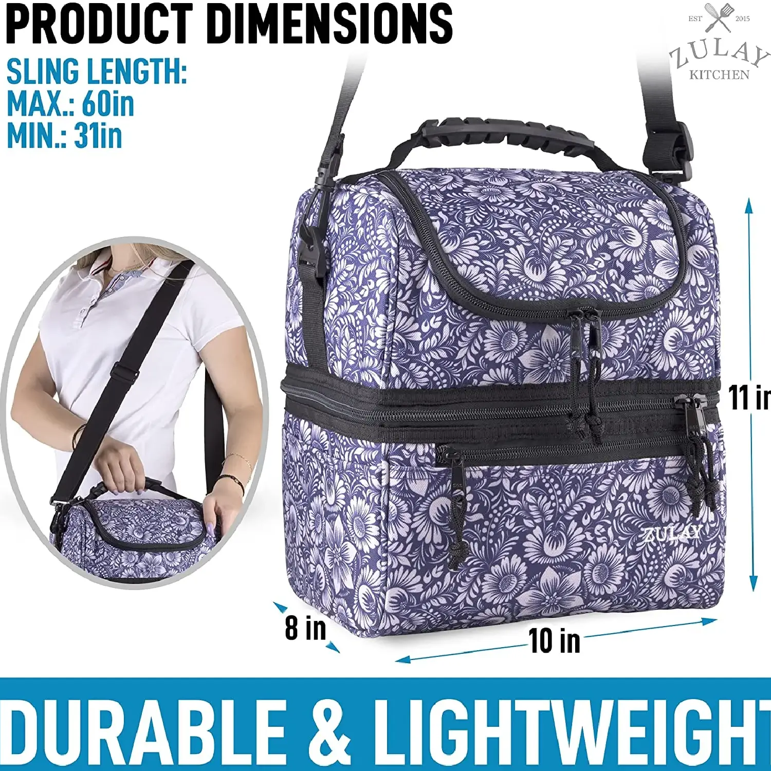 Insulated 2-Compartment Lunch Box Bag With Strap