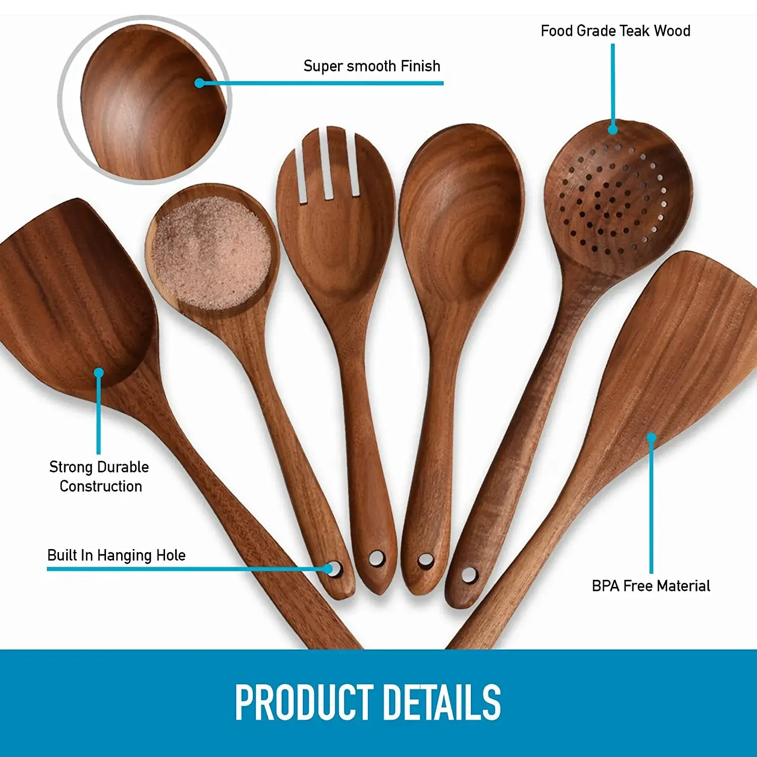 Teak Wooden Cooking Spoons (6 Pc Set)