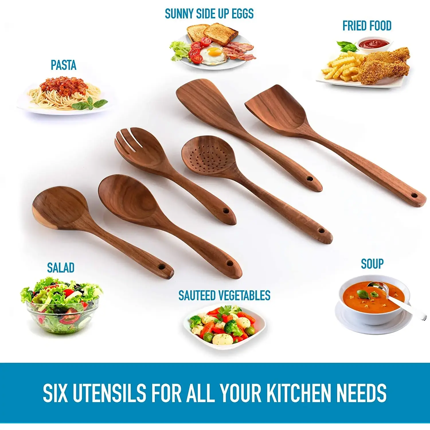 Teak Wooden Cooking Spoons (6 Pc Set)