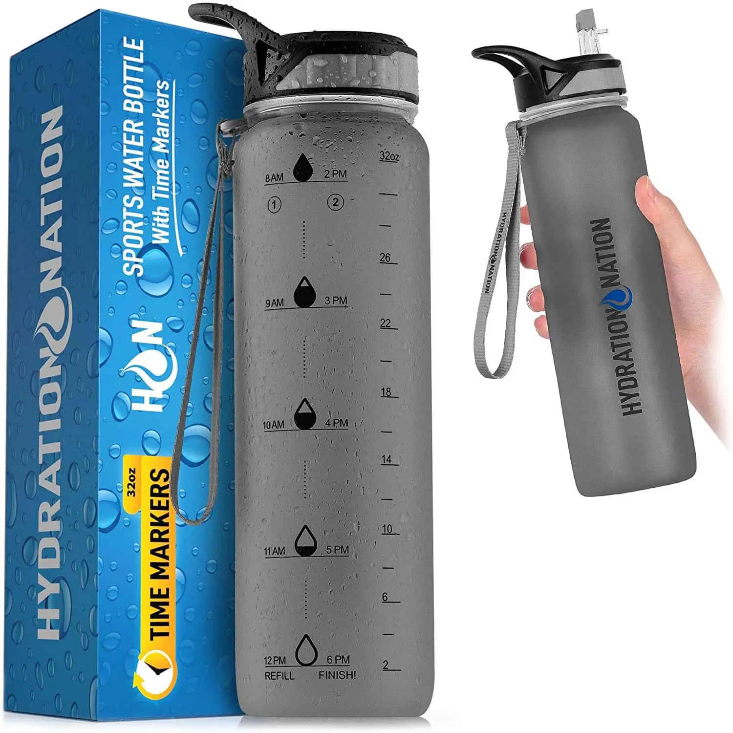 Hydration Nation Water Bottle With Time Marker (32 Oz)