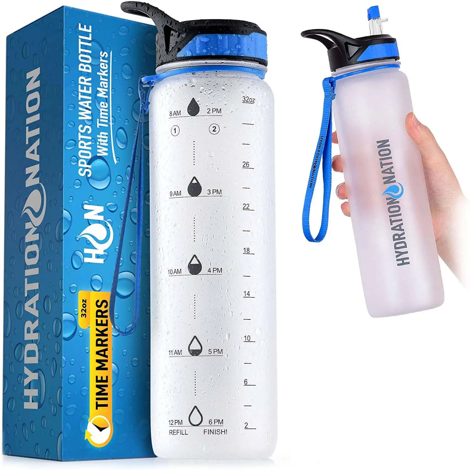 Hydration Nation Water Bottle With Time Marker (32 Oz)