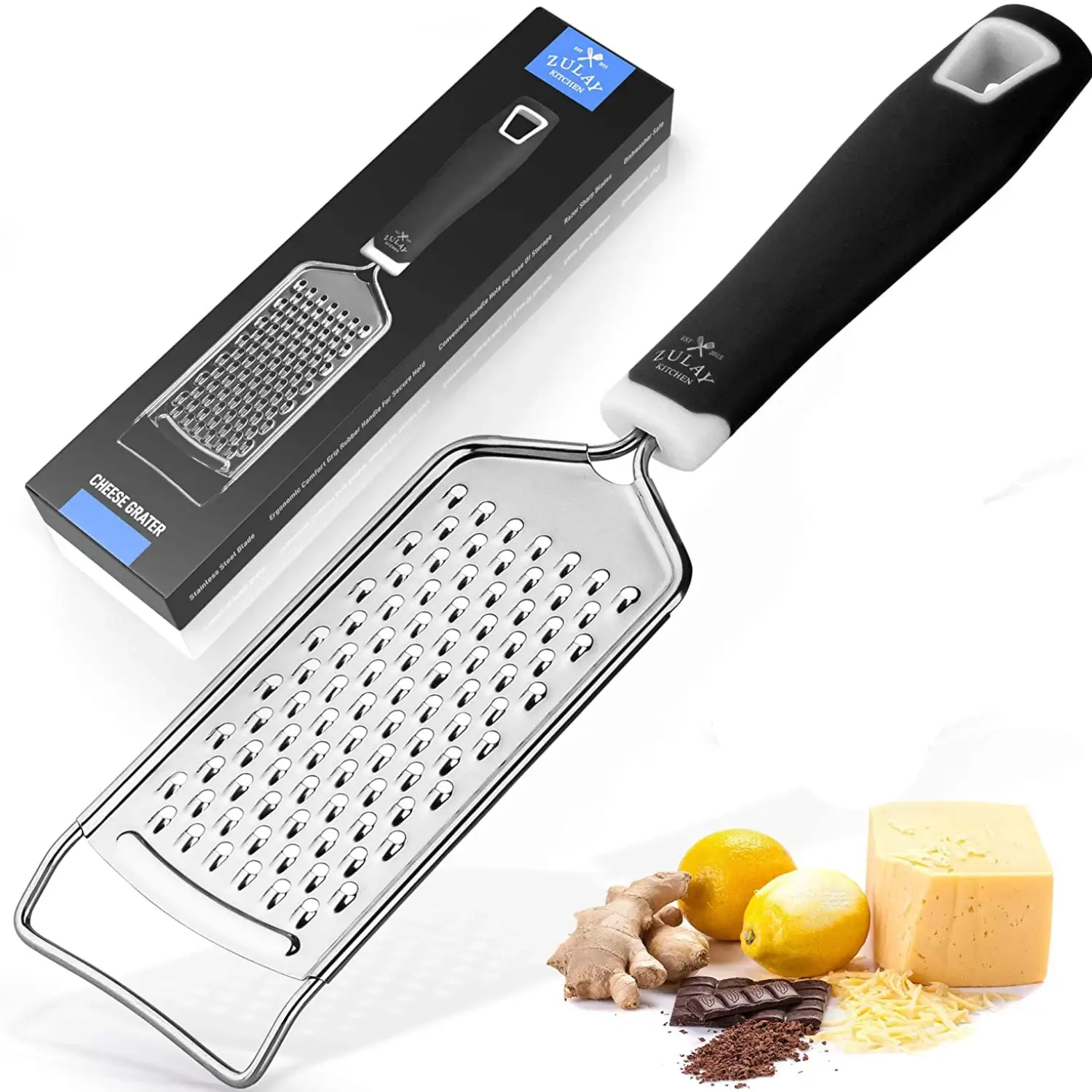 Zulay Kitchen Professional Stainless Steel Flat Handheld Cheese Grater