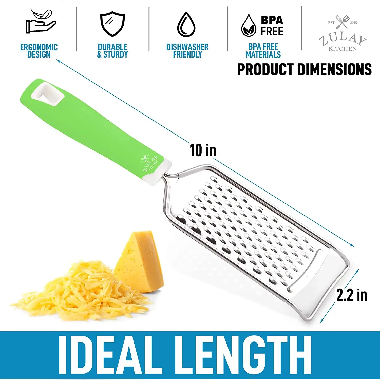 Zulay Kitchen Professional Stainless Steel Flat Handheld Cheese Grater