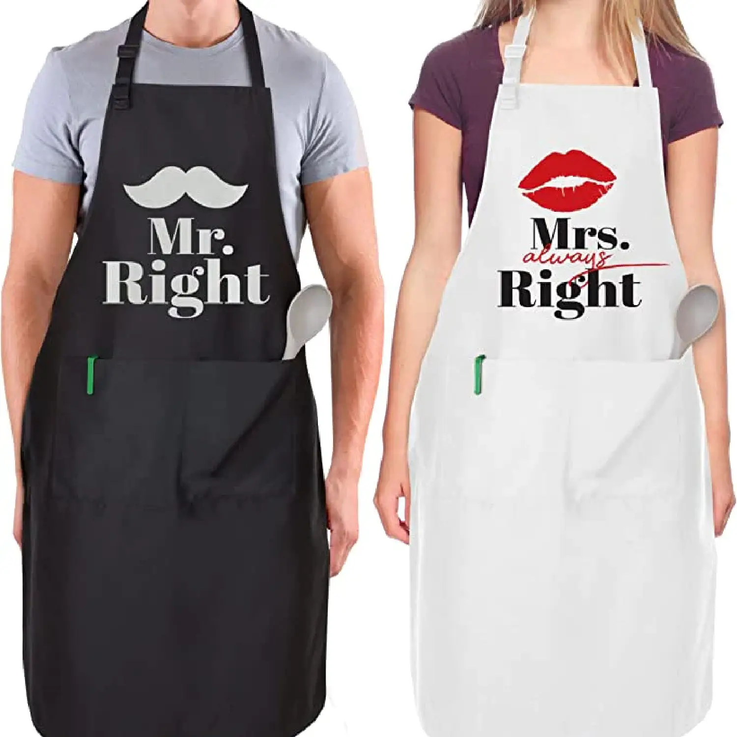 Funny Aprons For Men, Women And Couples (2 Pack)