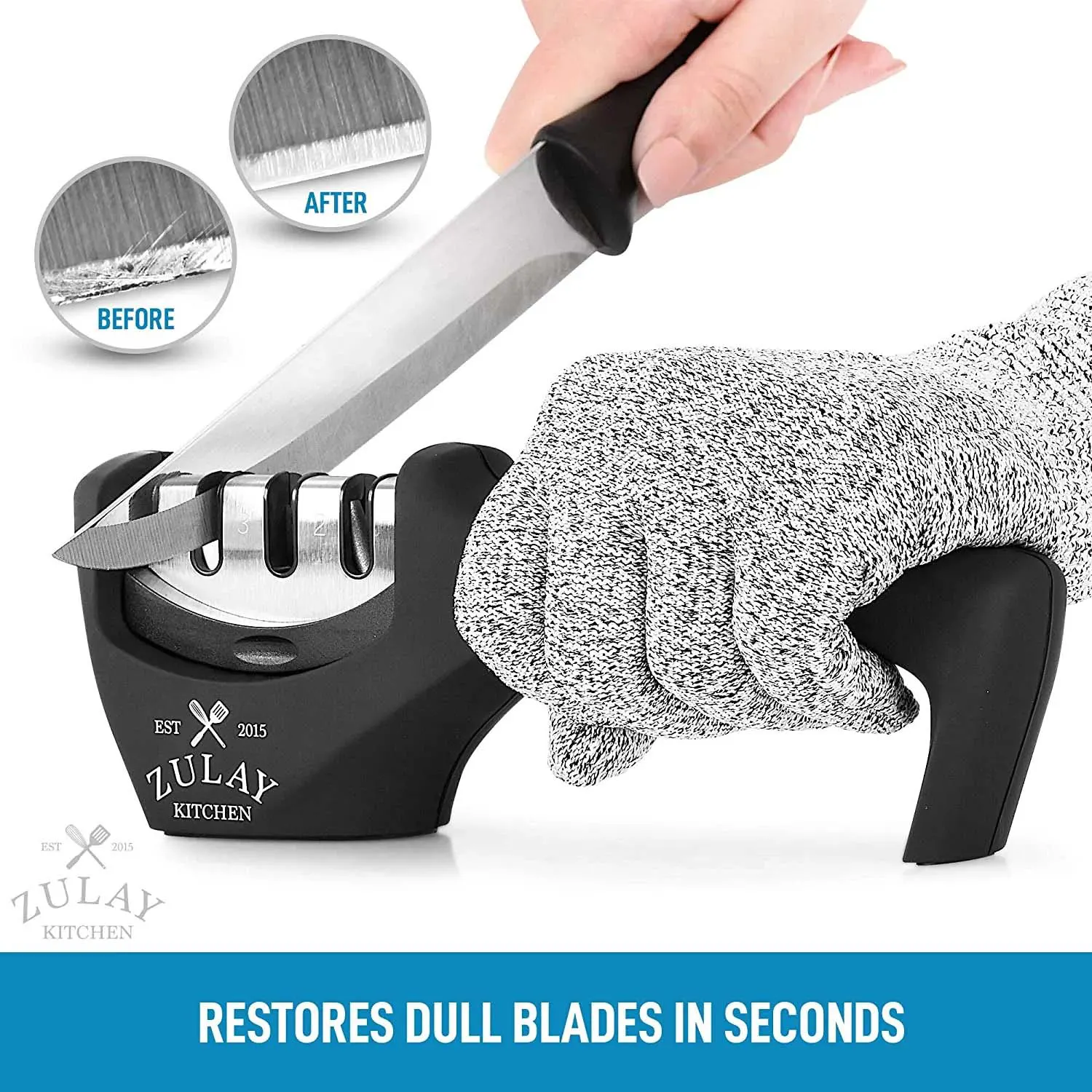 Zulay Kitchen 3 Stage Knife Sharpener And Cut-resistant Glove