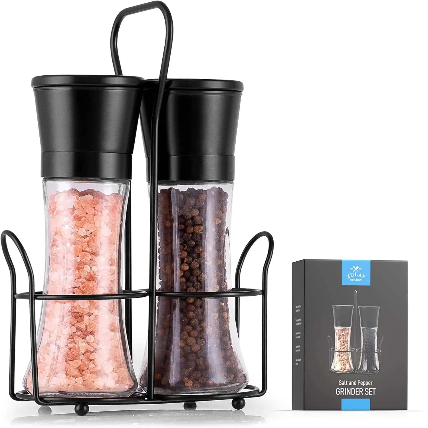 Salt And Pepper Grinder With Adjustable Coarseness Options & Portable Holder