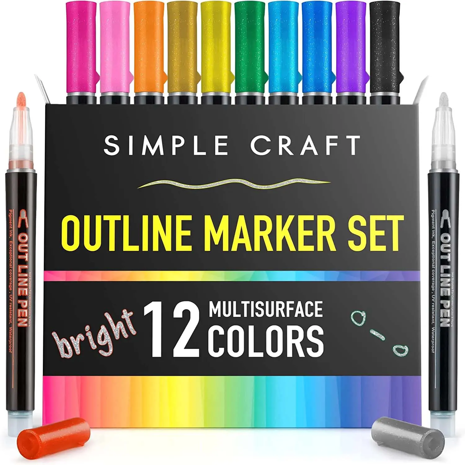 Simple Craft 12 Double Line Outline Metallic Markers