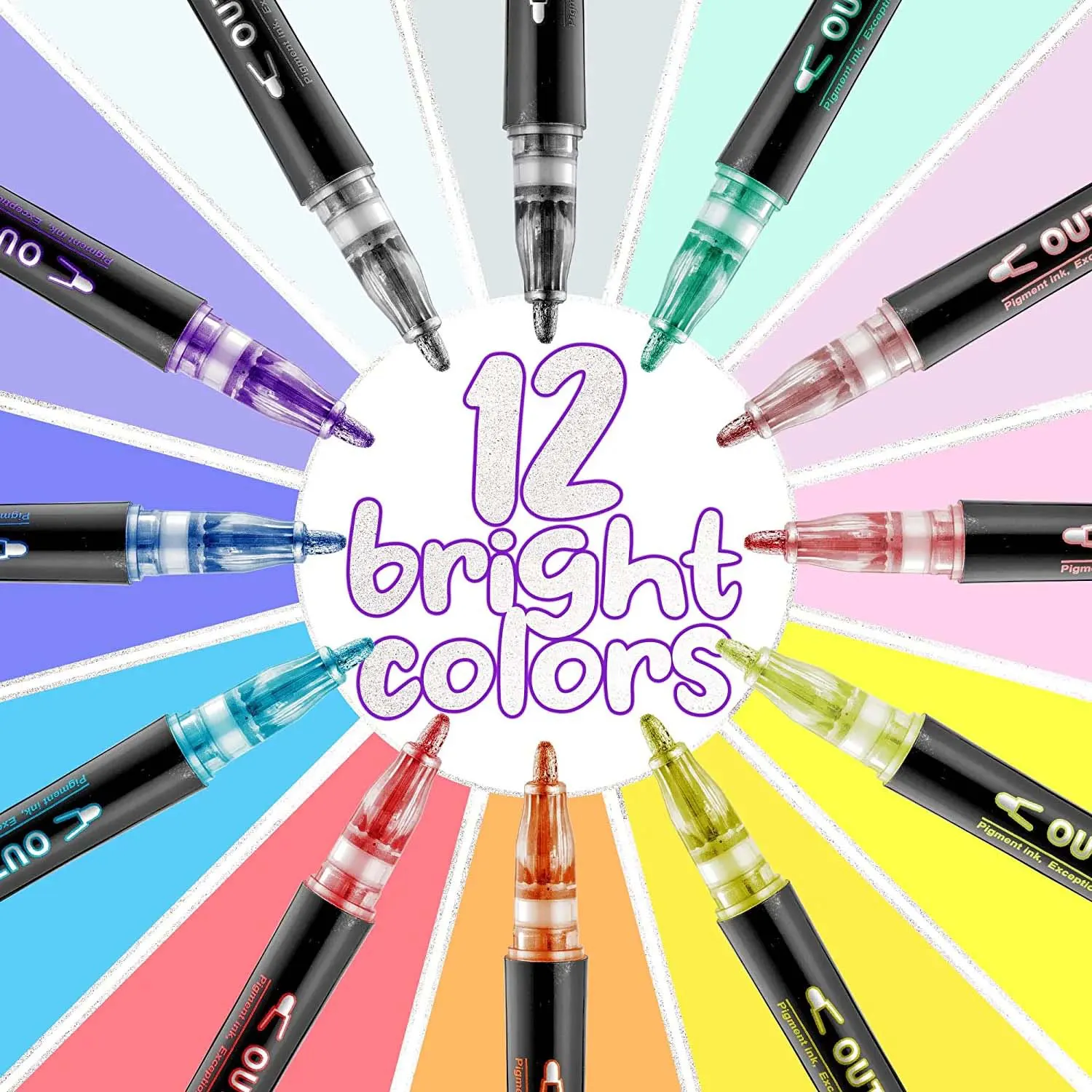 Simple Craft 12 Double Line Outline Metallic Markers