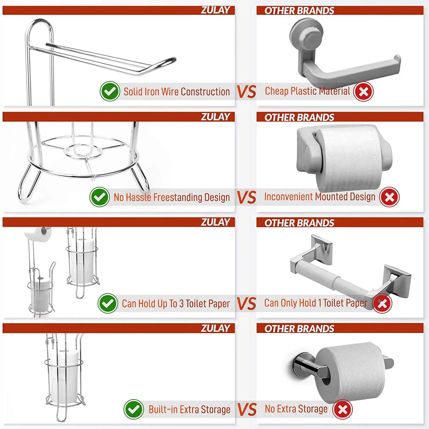 Toilet Paper Holder Stand And Storage Holds 3 Extra Rolls For Bathroom