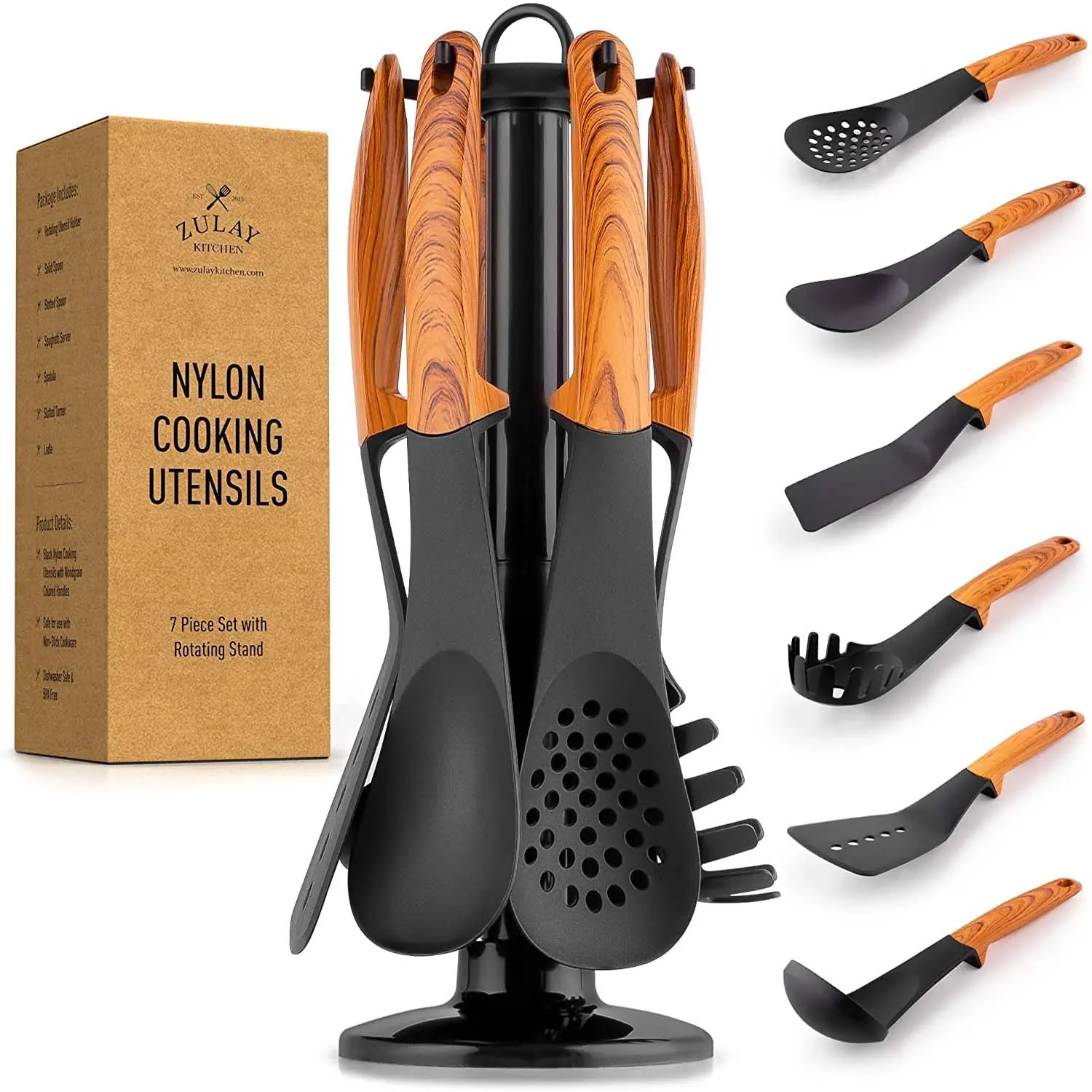 Non Stick Nylon Kitchen Utensil Set With Rotating Stand (7-piece)