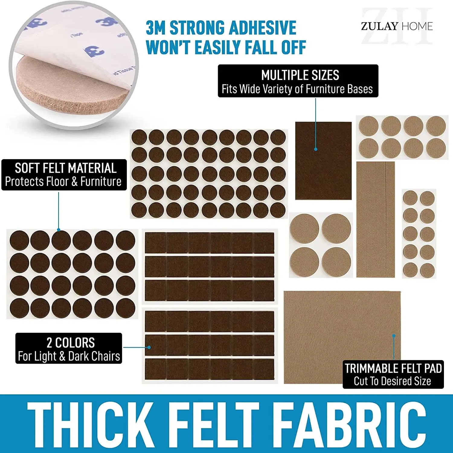 Zulay Home Felt Furniture Pads For Hardwood Floors (5mm Thick) - 133 Piece