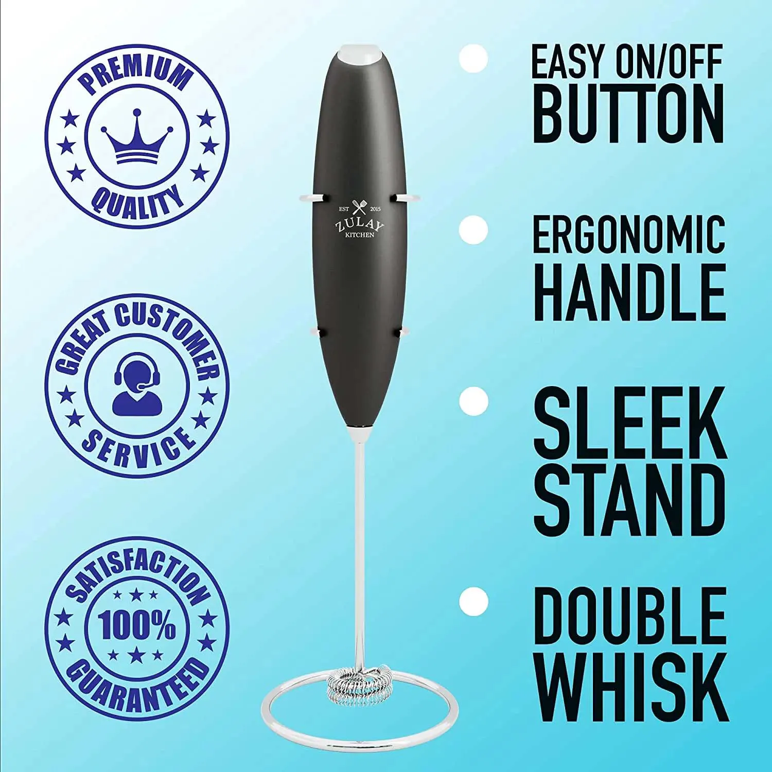 Double Whisk Milk Frother With Stand