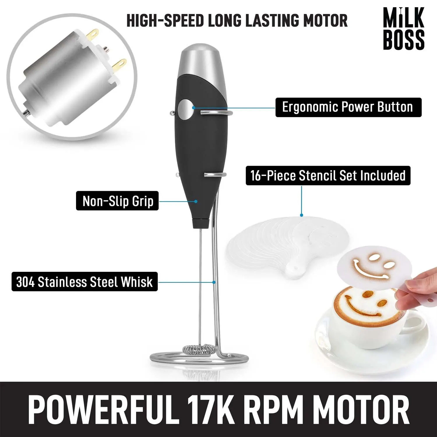 Milk Boss Milk Frother With 16-piece Stencils