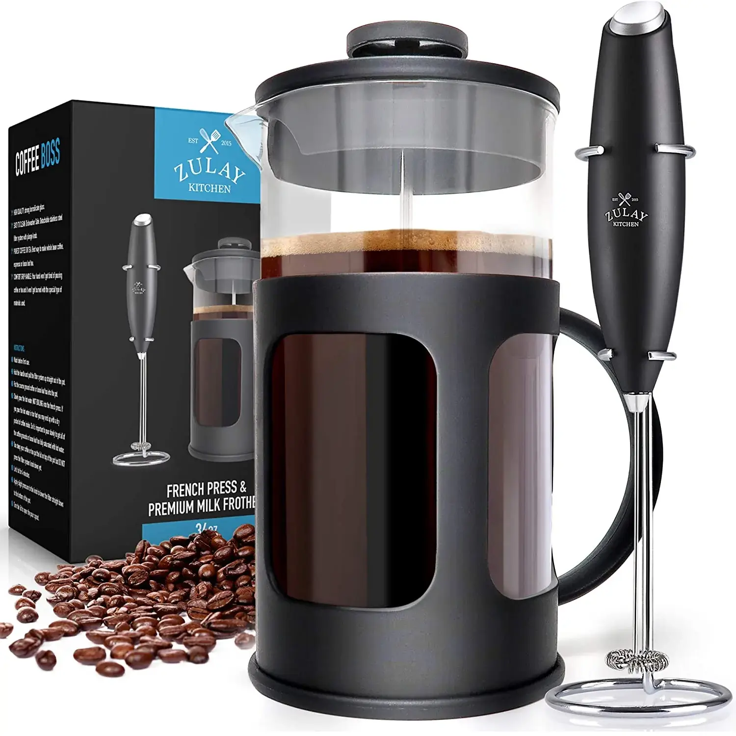 French Press Coffee Pot And Milk Frother Set