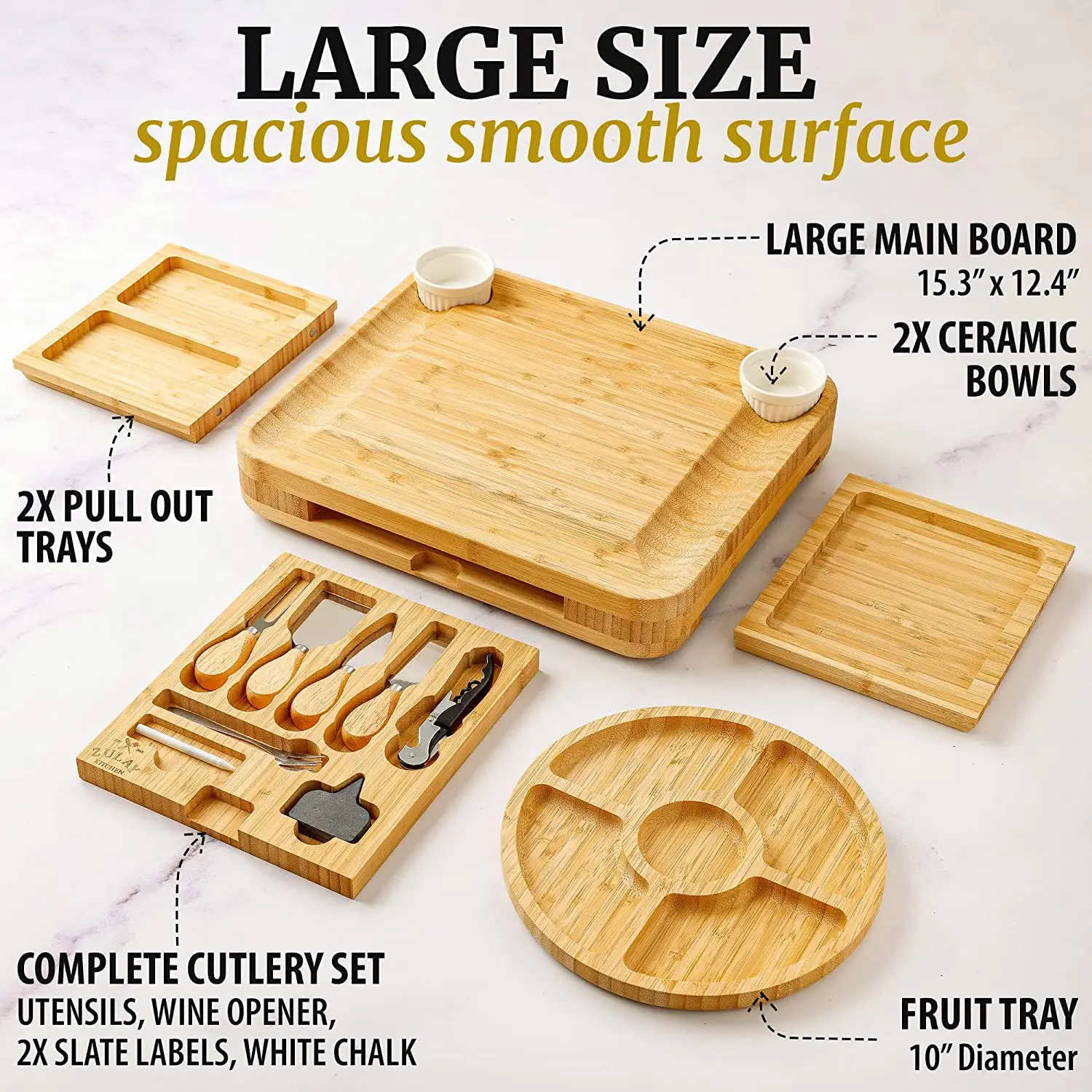 Bamboo Cheese Board Deluxe Set