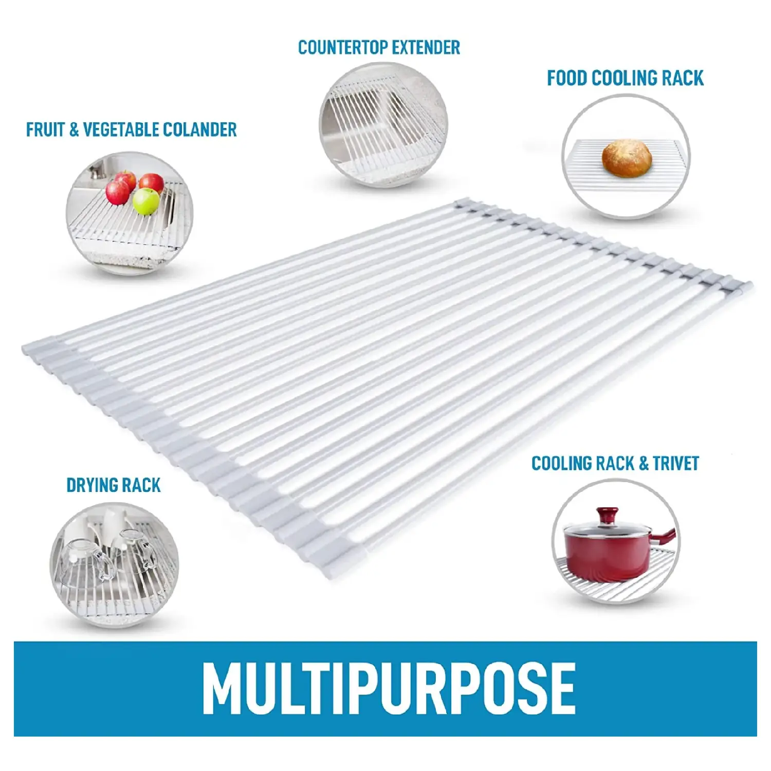 Multipurpose Roll Up Sink Drying Rack And Trivet (Medium)