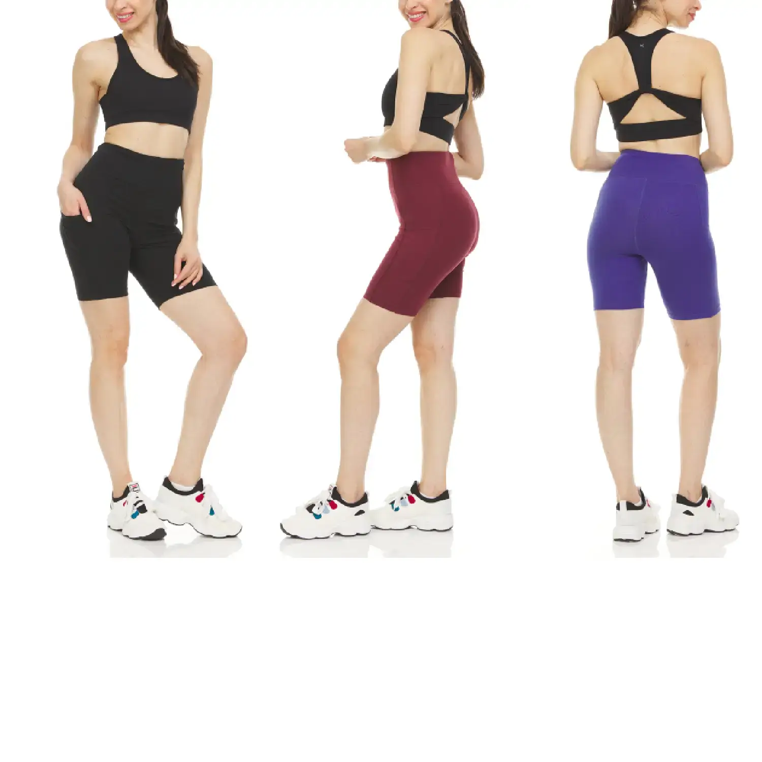 Women's High Waist Tummy Control Yoga Biker Shorts Available in 3 Pack