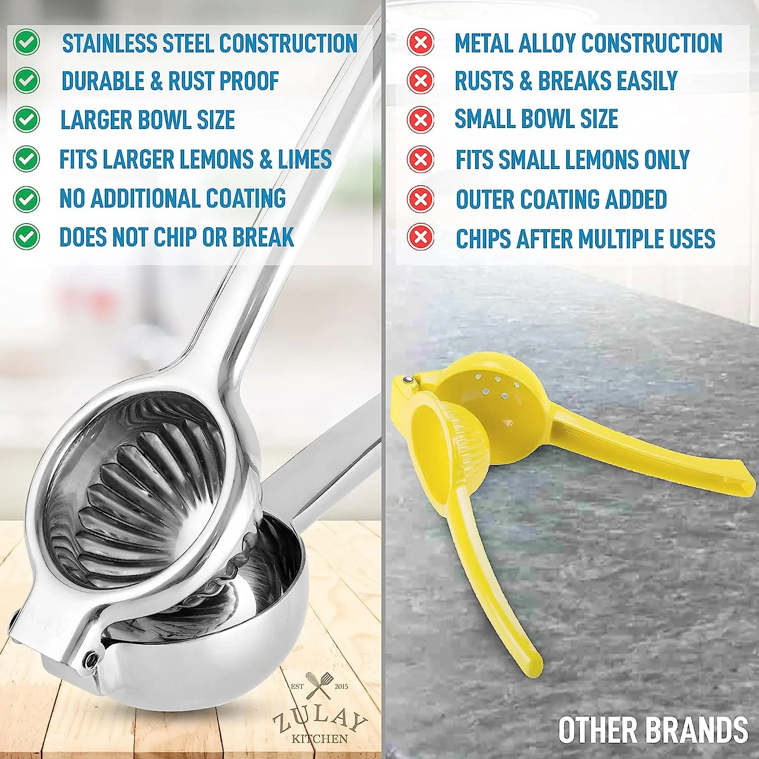 Zulay Stainless Steel Lemon Squeezer With Premium Solid Metal Squeezer Bowl And Food Grade Silicone 