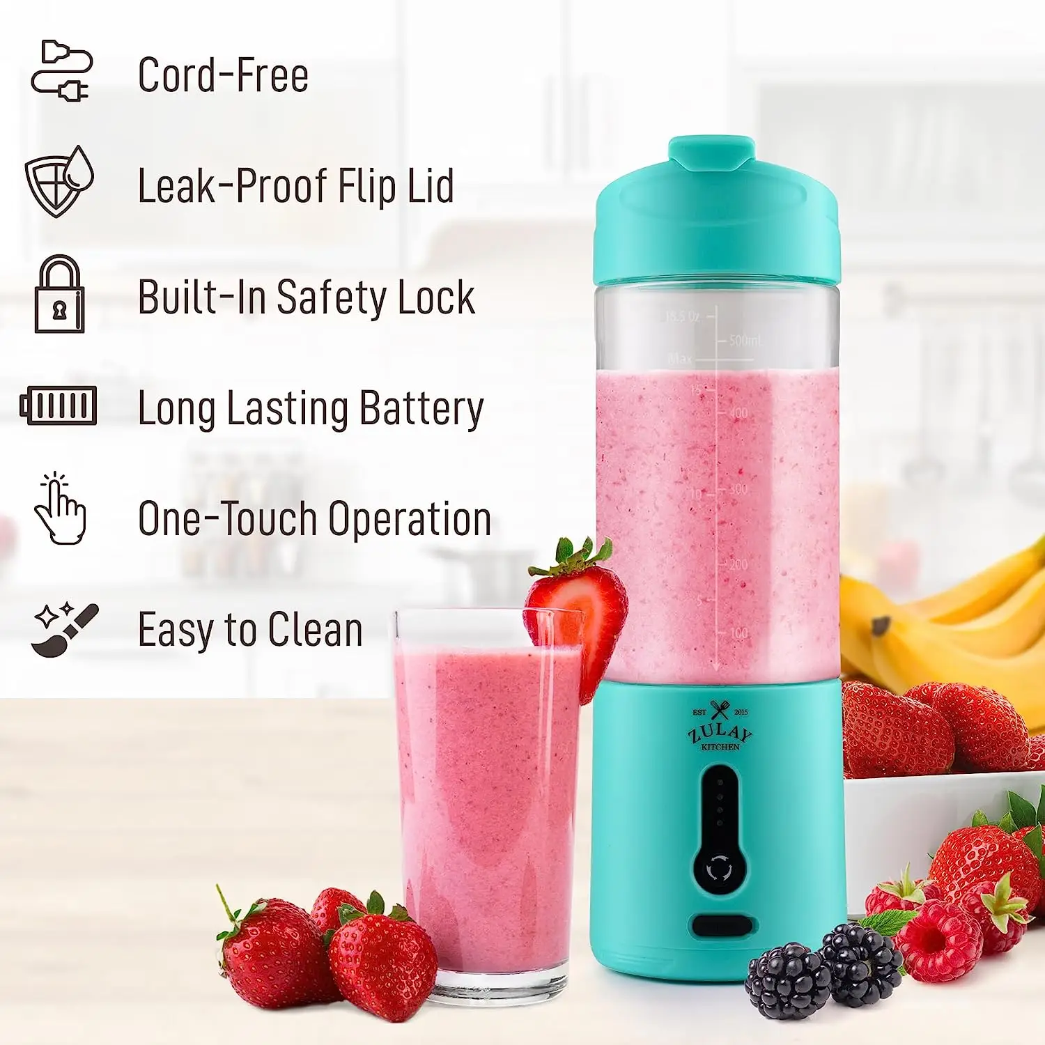 Zulay Kitchen 18 oz Personal Blenders that Crush Ice - USB-C Rechargeable Cordless Travel Blender