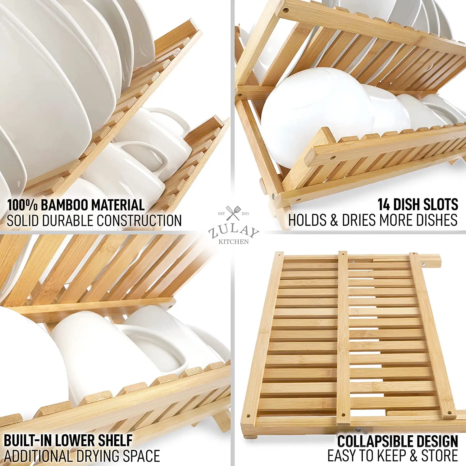 Foldable Bamboo Dish Drying Rack - 2-Tier