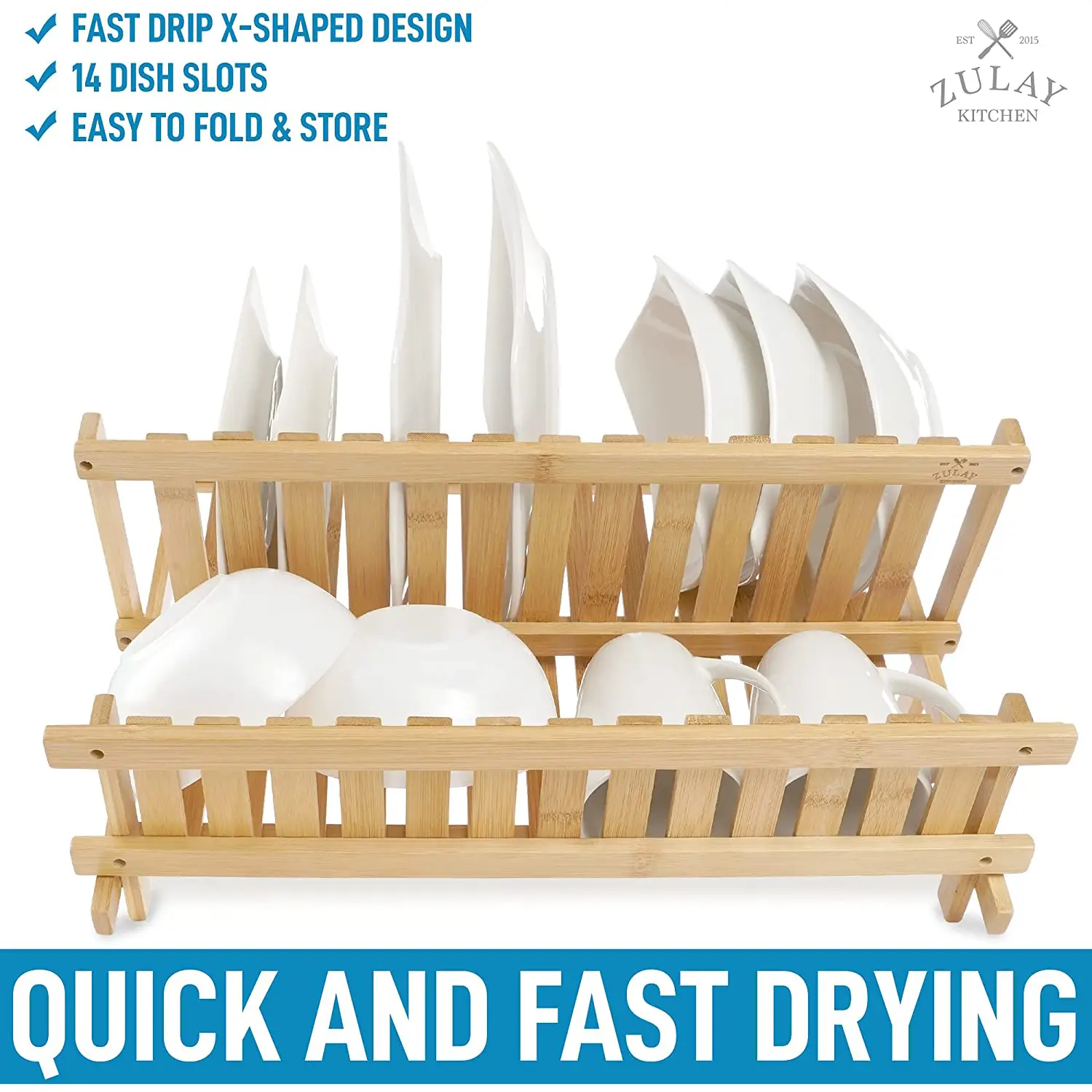 Foldable Bamboo Dish Drying Rack - 2-Tier