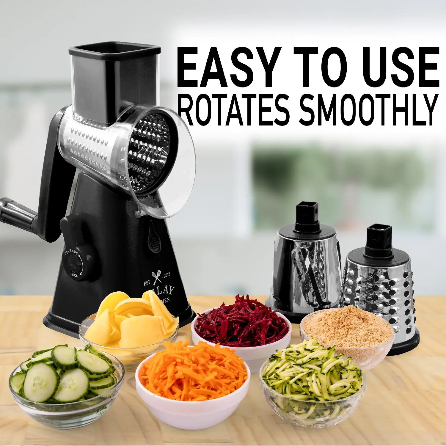 Manual Rotary Cheese Grater with Handle-3 Blades