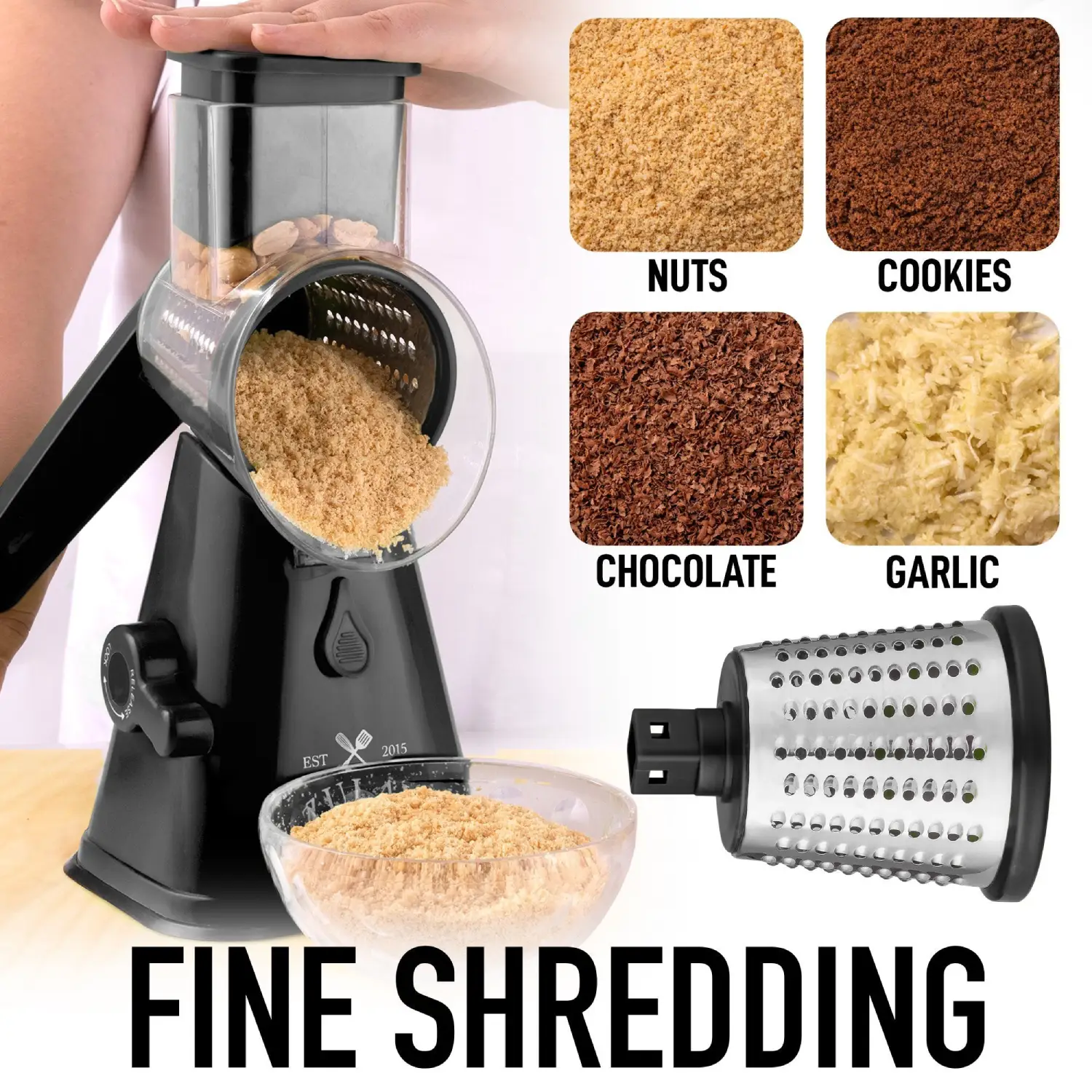 Manual Rotary Cheese Grater with Handle-3 Blades